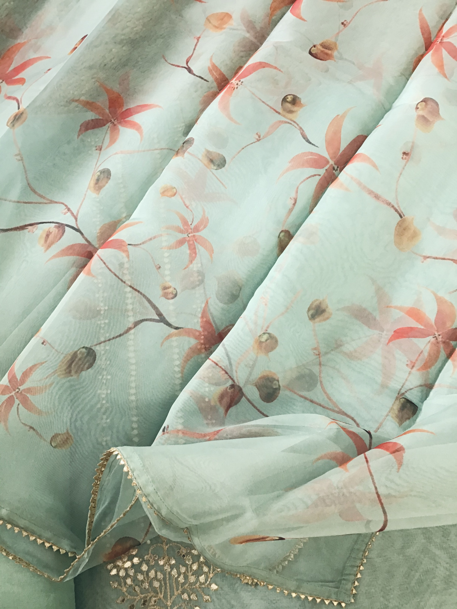 Soft Organza Printed Embroidered Suit - Green