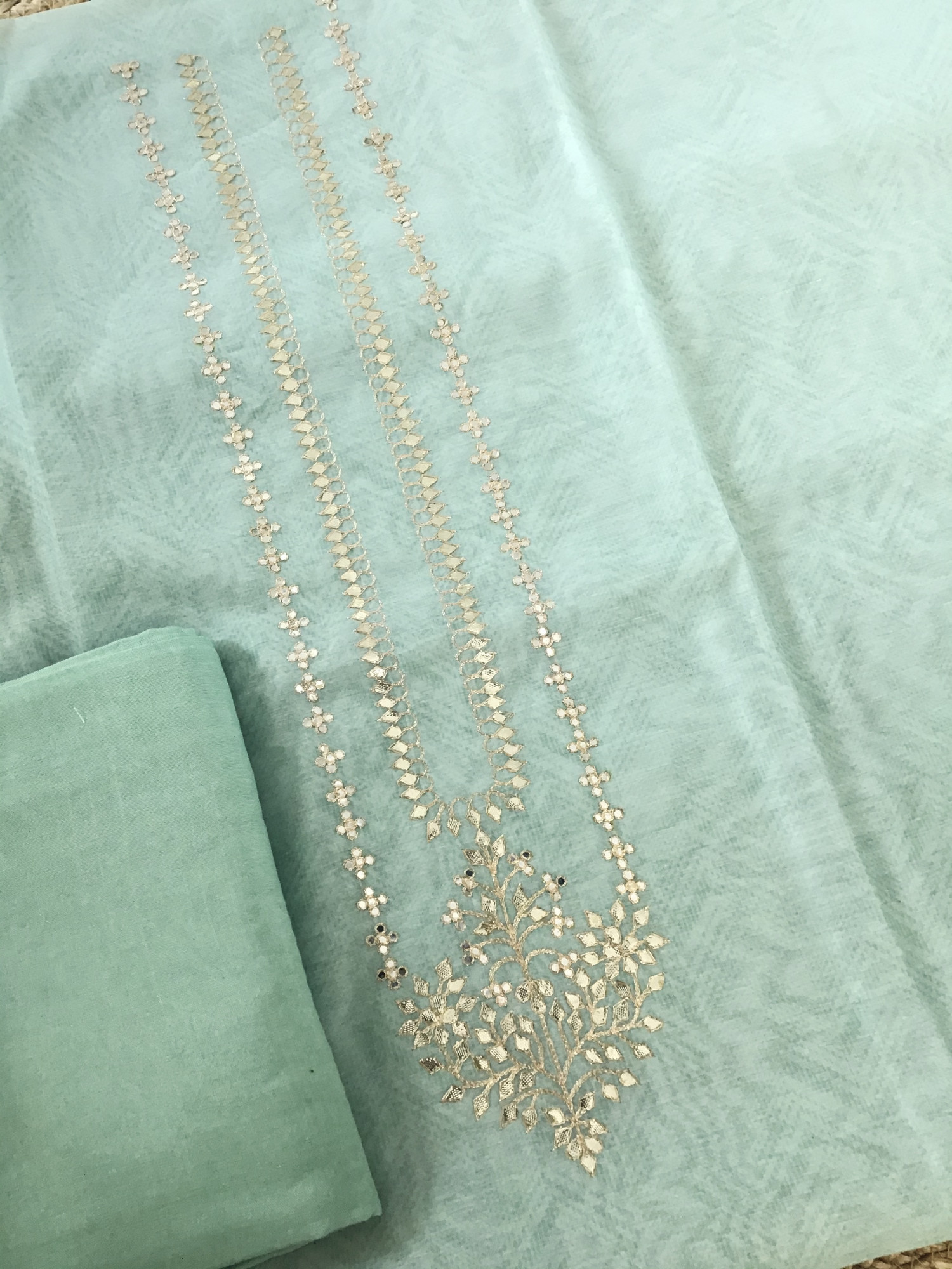 Soft Organza Printed Embroidered Suit - Green