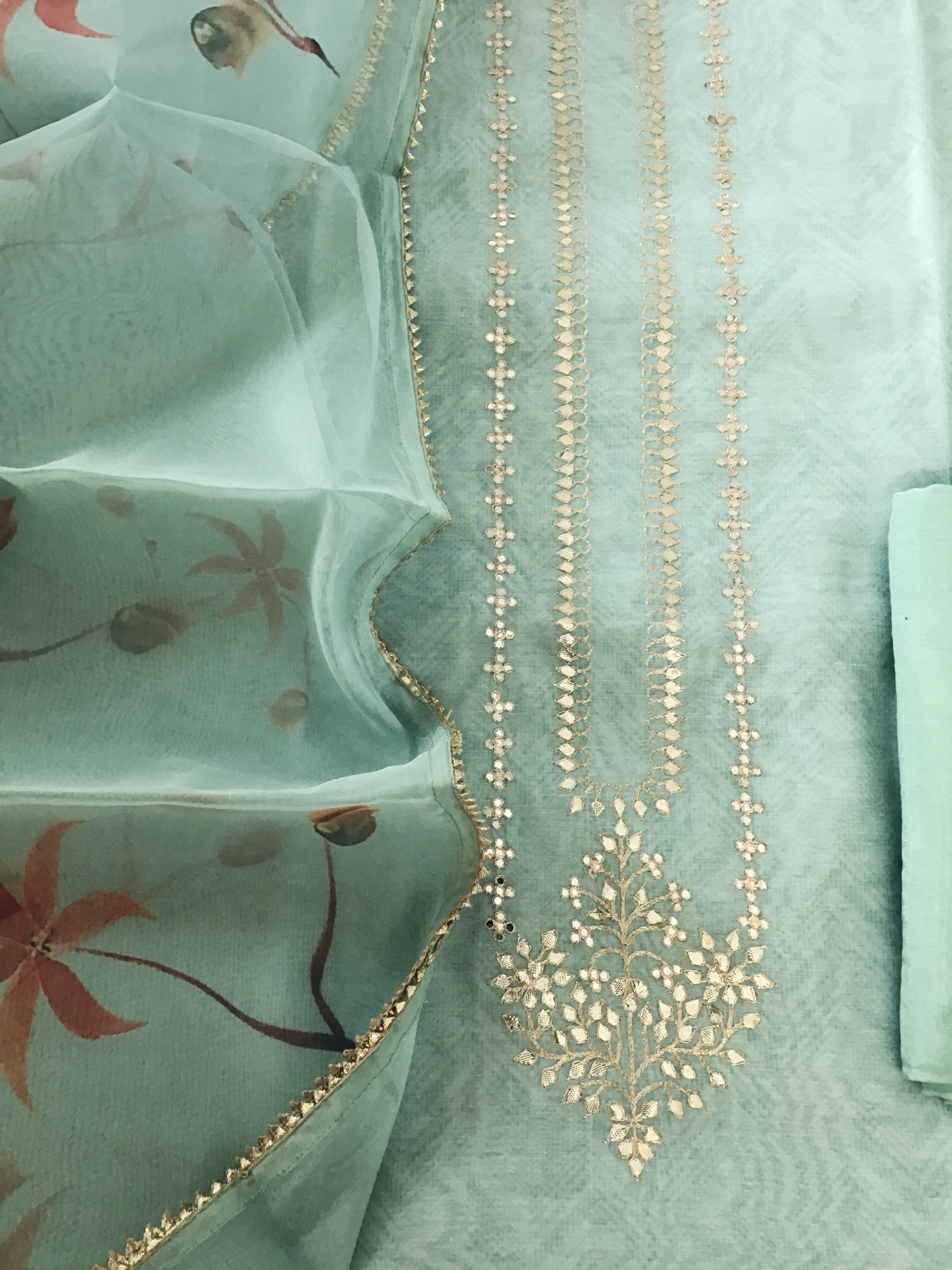 Soft Organza Printed Embroidered Suit - Green