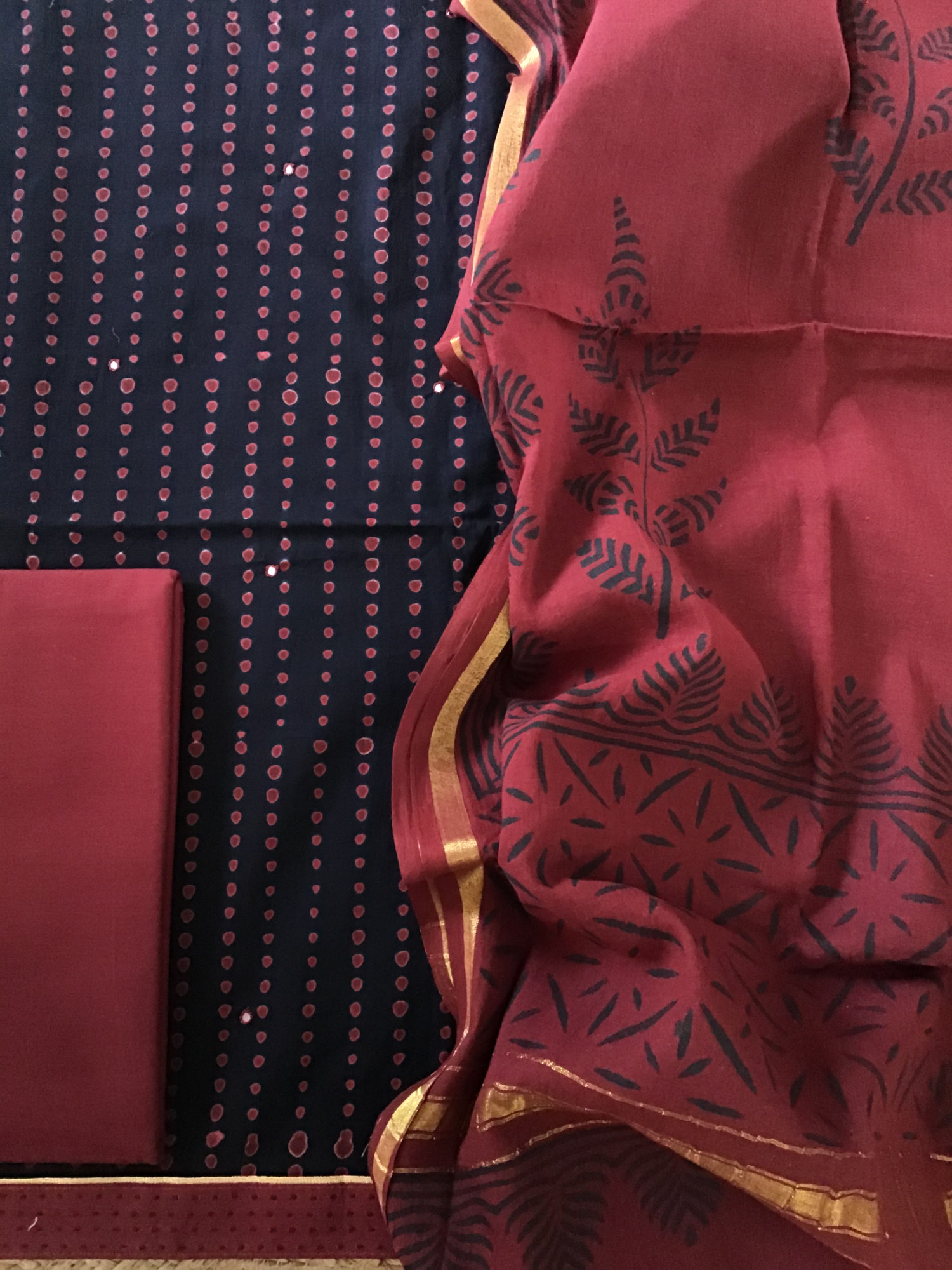 Pure Cotton Printed Embroidered Suit - Black