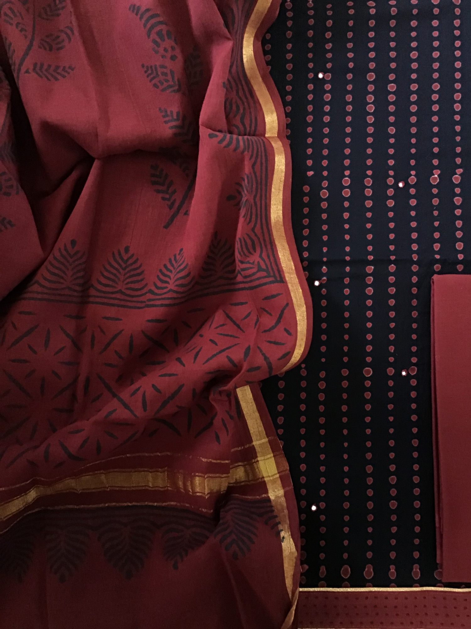 Pure Cotton Printed Embroidered Suit - Black