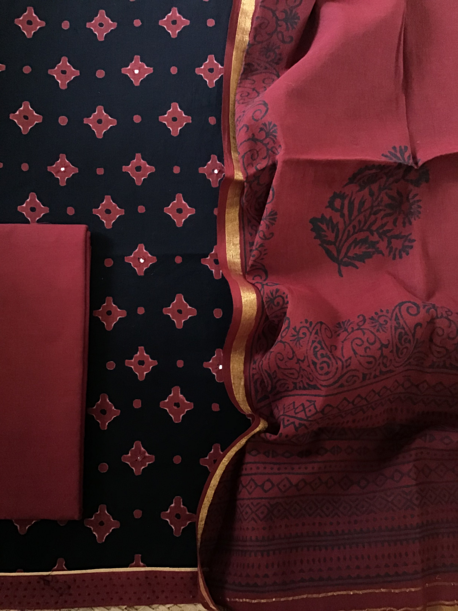 Pure Cotton Printed Embroidered Suit - Black