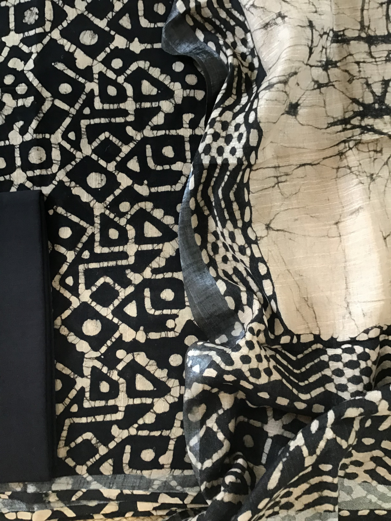 Pure Linen Jute Cotton SilkPrinted Suit - Black