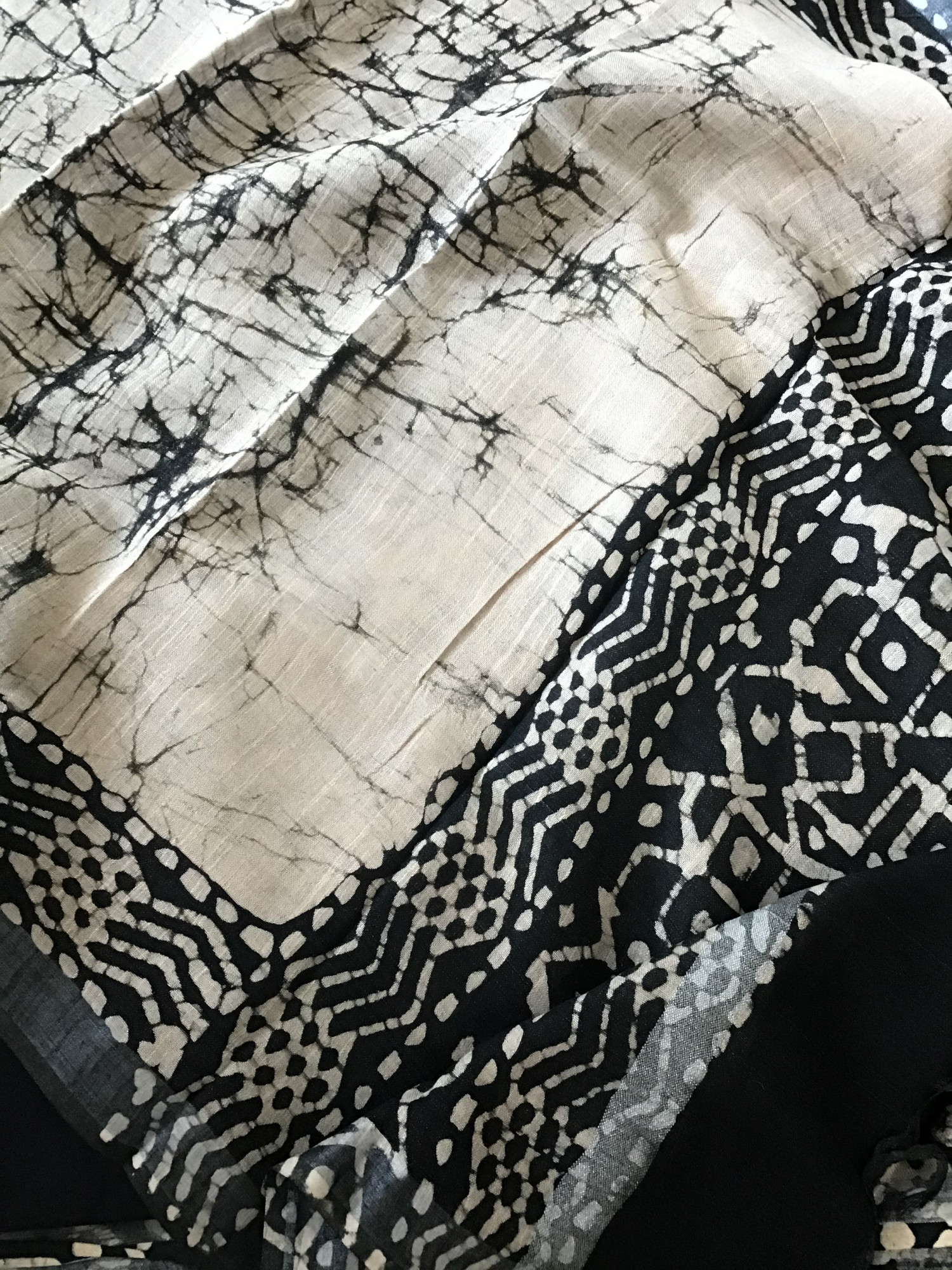 Pure Linen Jute Cotton SilkPrinted Suit - Black