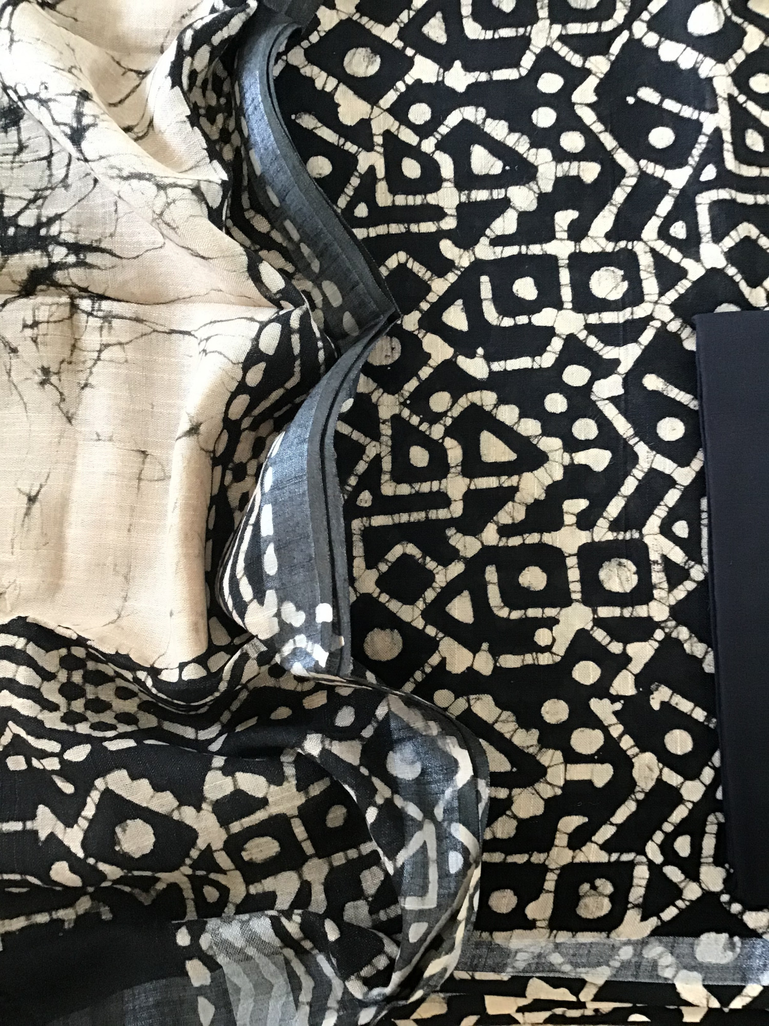 Pure Linen Jute Cotton SilkPrinted Suit - Black