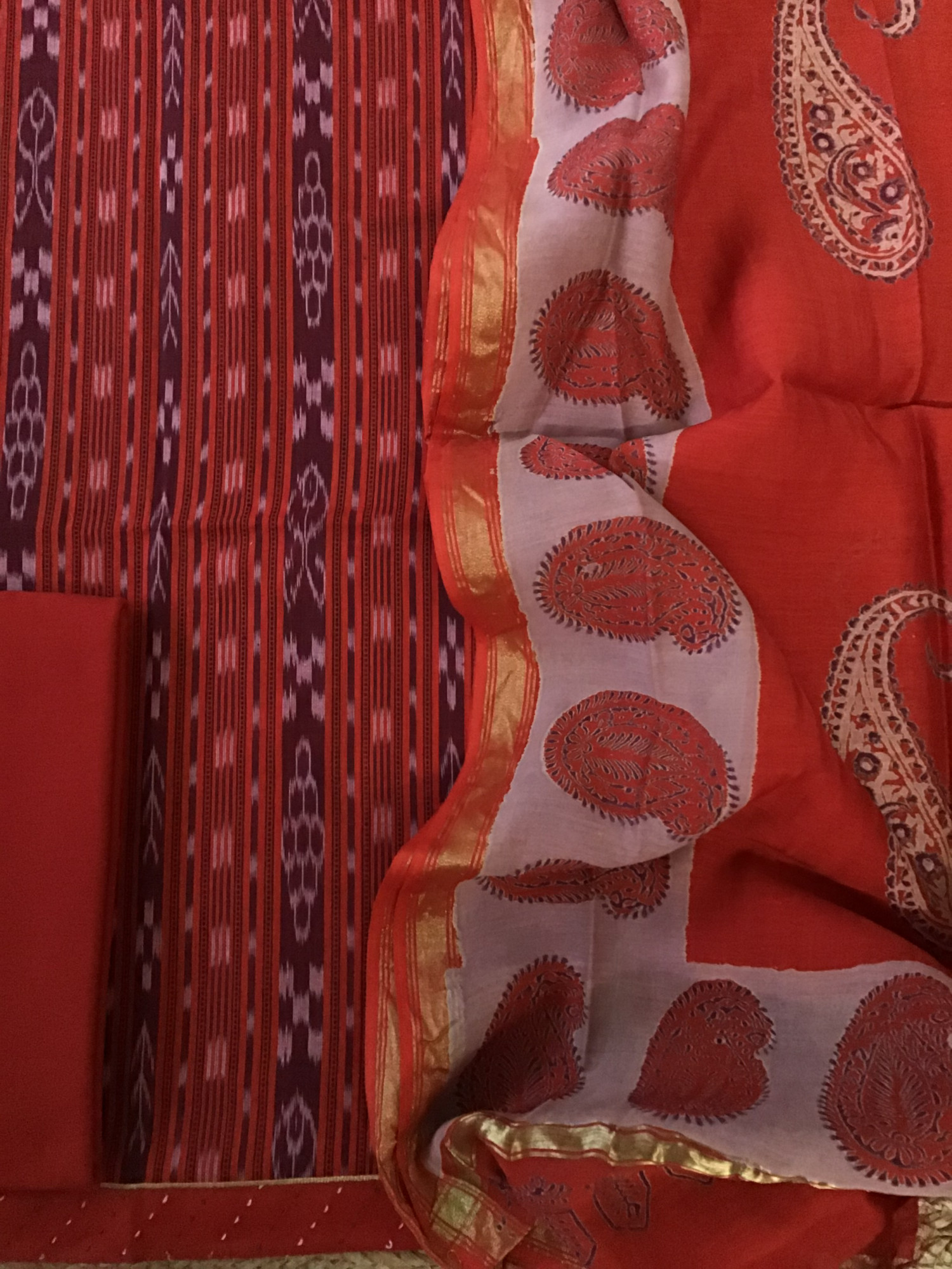 Pure Cotton Printed Suit - Red