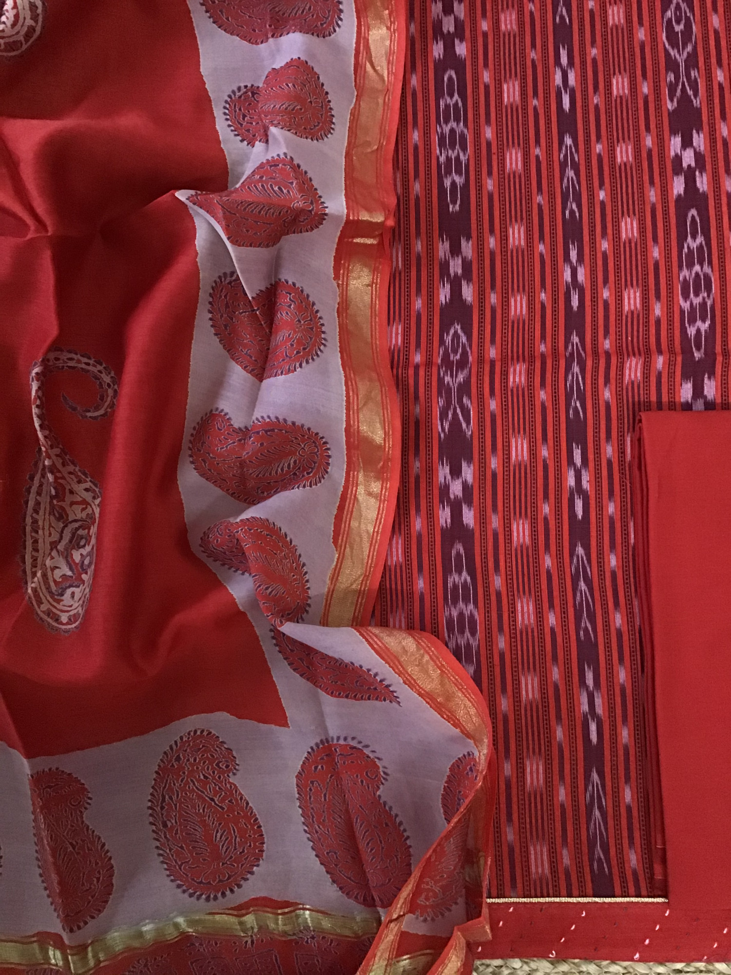 Pure Cotton Printed Suit - Red