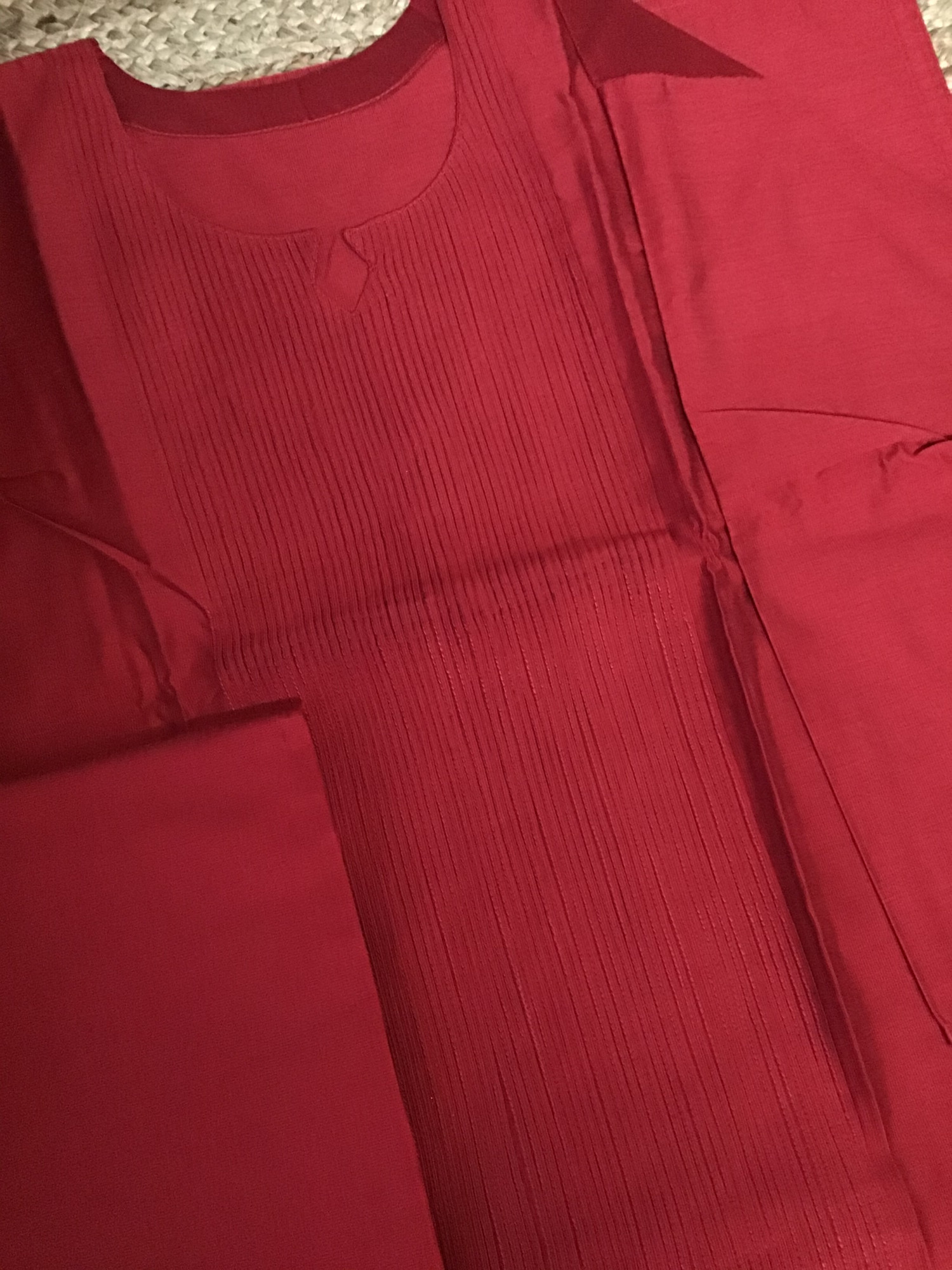 Pure Cotton Silk Embroidered Suit - Red