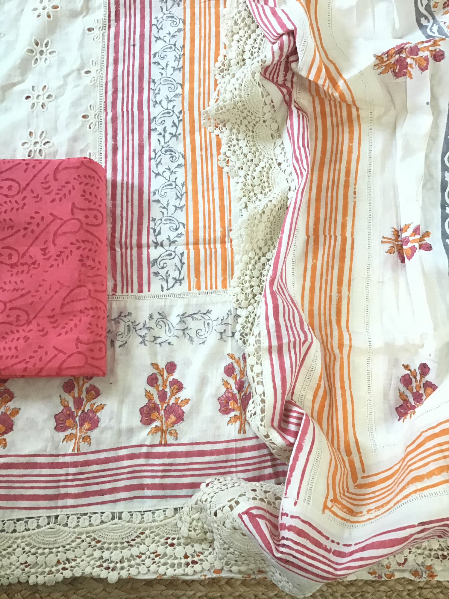 Pure Cotton Printed Embroidered Suit - Offwhite