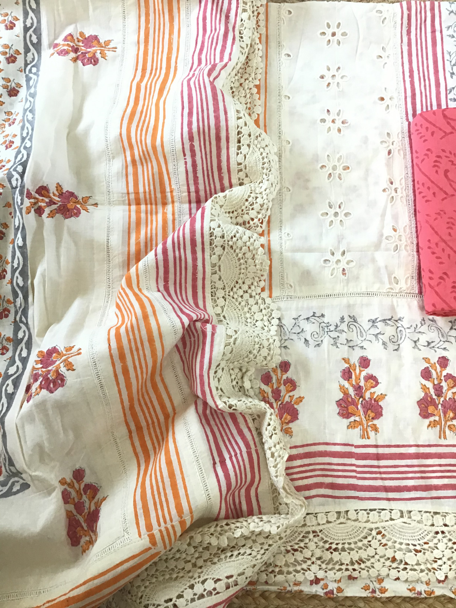 Pure Cotton Printed Embroidered Suit - Offwhite