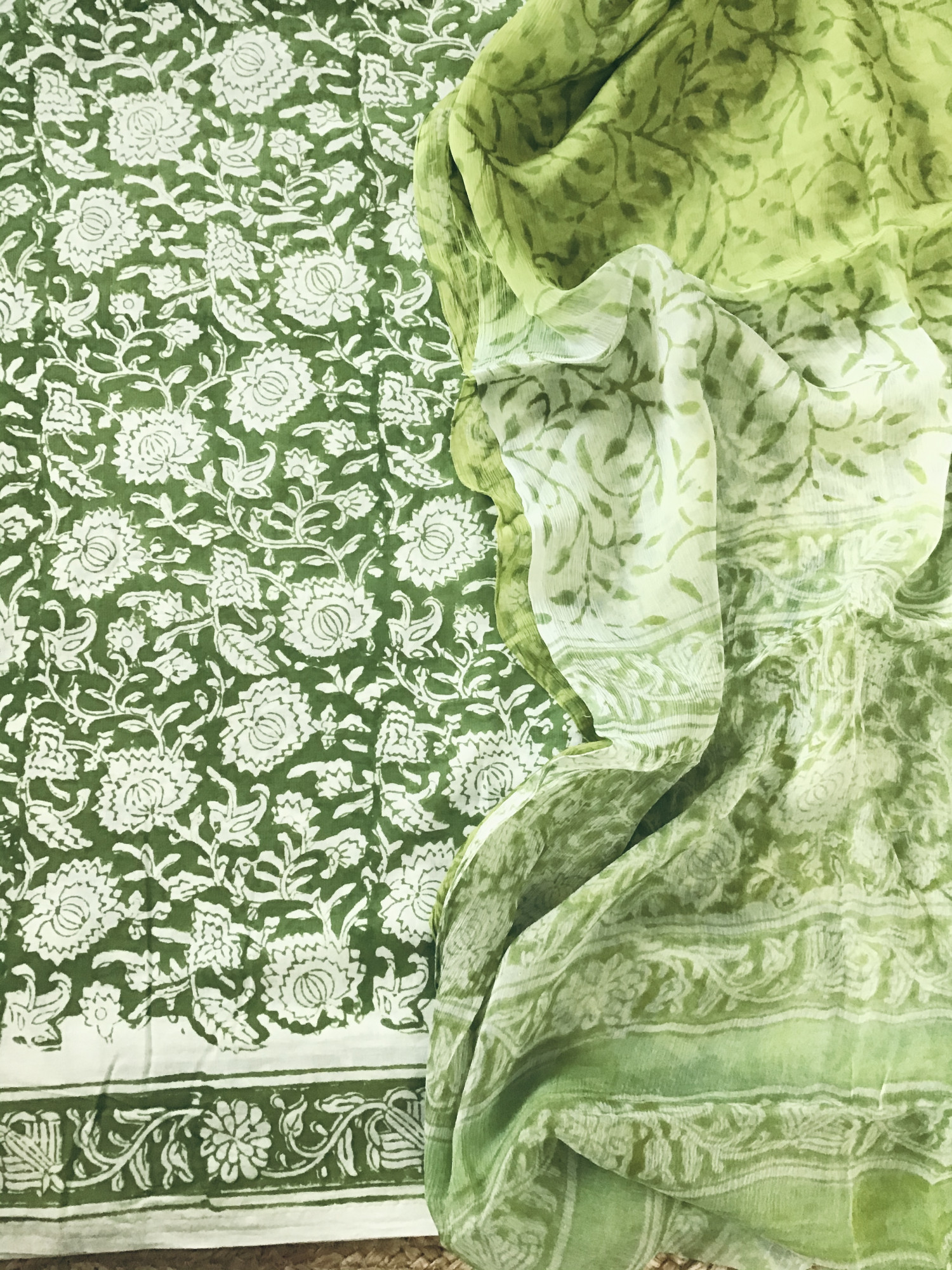 Pure Cotton Printed Suit - Green