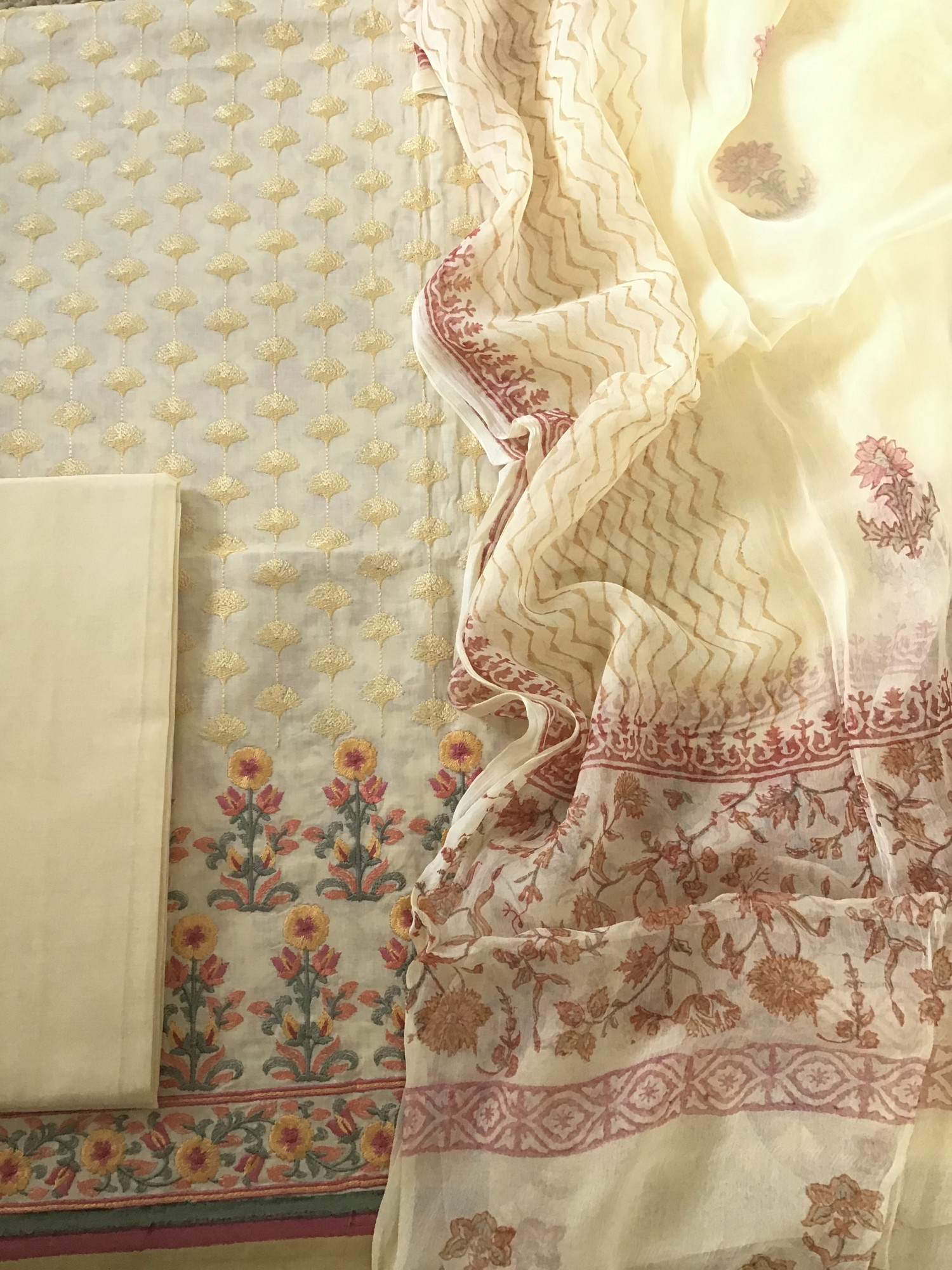 Pure Cotton Embroidered Suit - Yellow