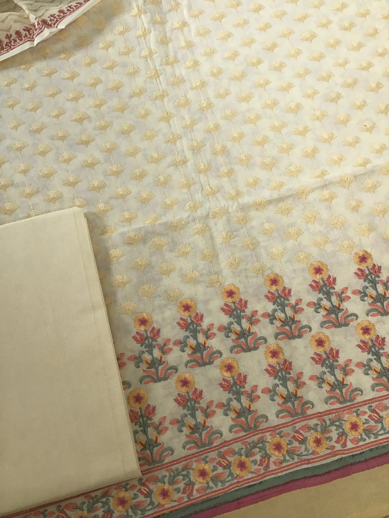 Pure Cotton Embroidered Suit - Yellow