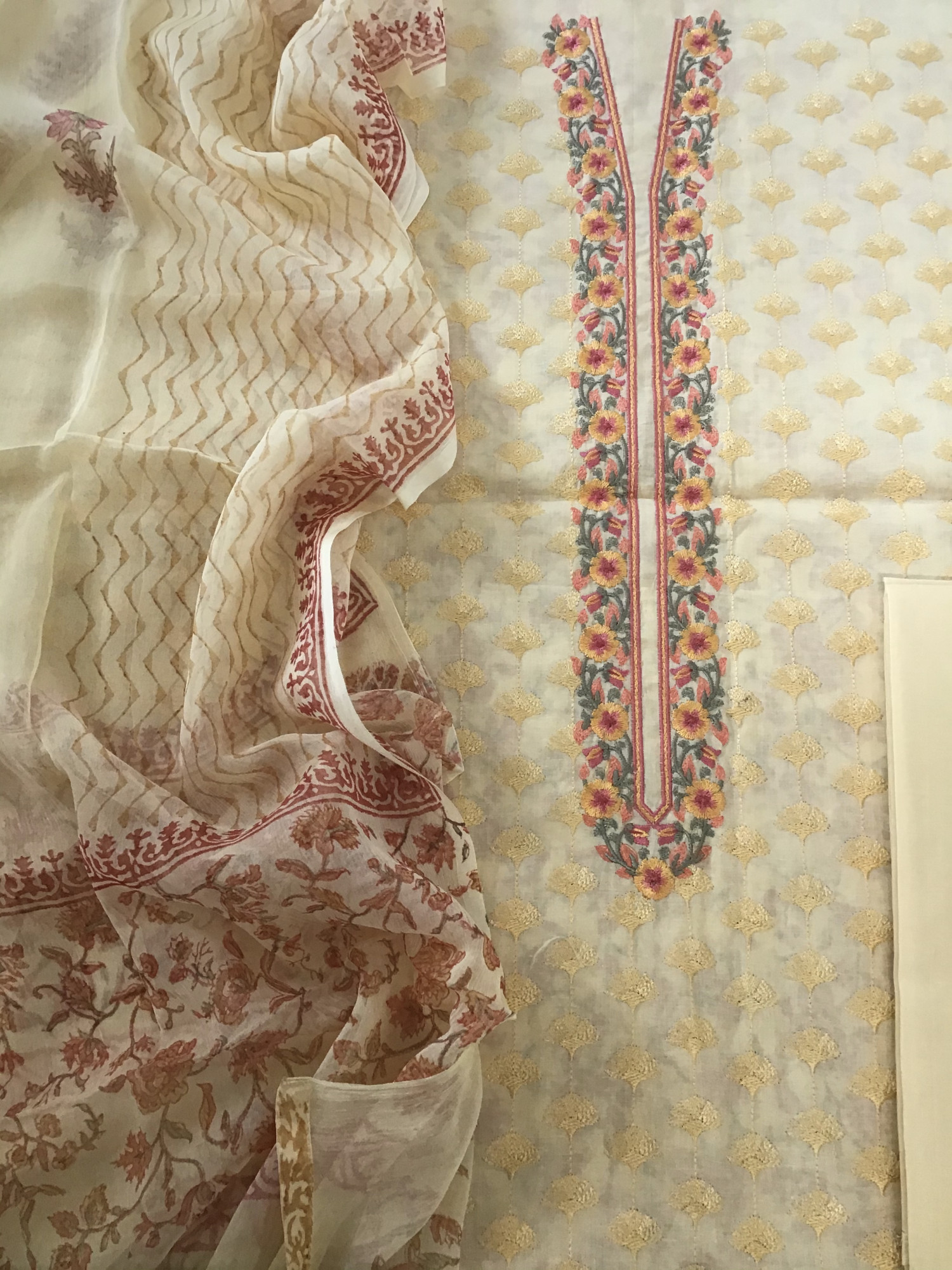 Pure Cotton Embroidered Suit - Yellow