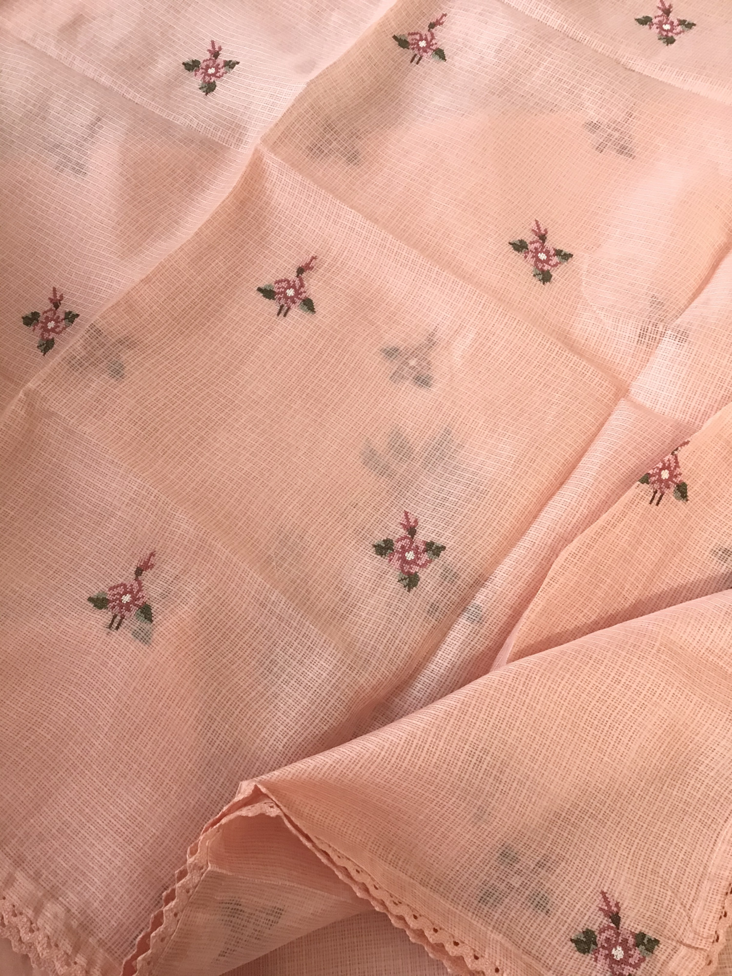 Soft Kota Silk Embroidered Suit - Peach