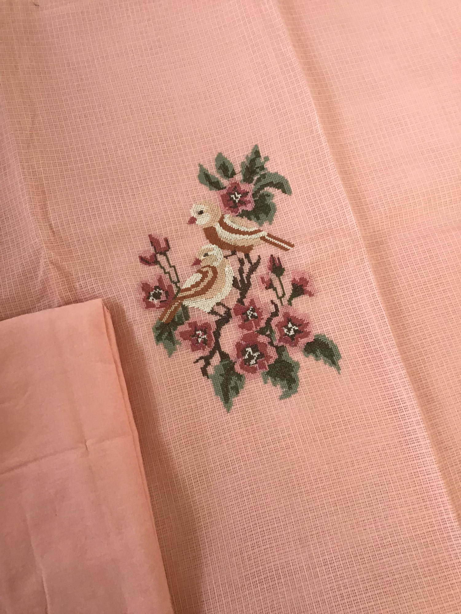 Soft Kota Silk Embroidered Suit - Peach