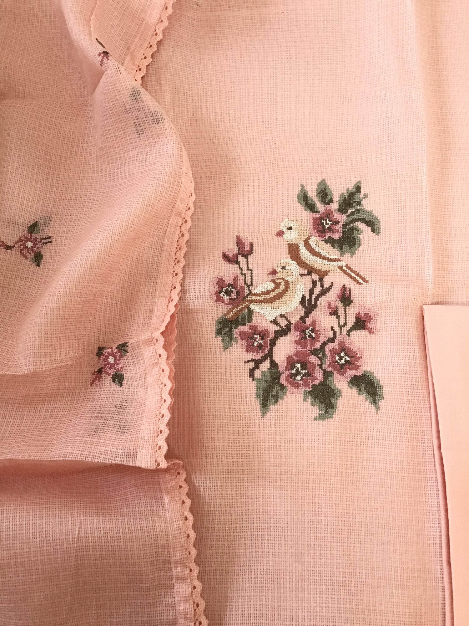 Soft Kota Silk Embroidered Suit - Peach