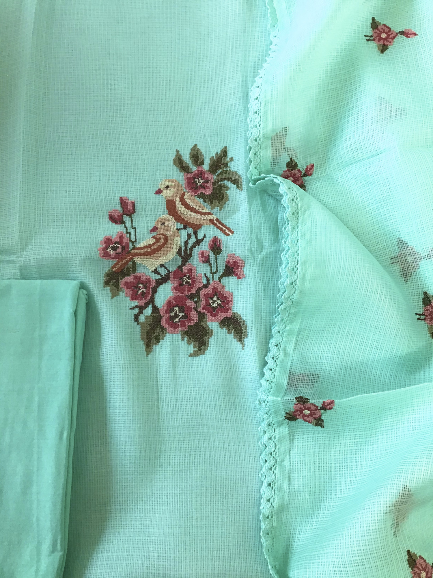 Soft Kota Silk Embroidered Suit - Green