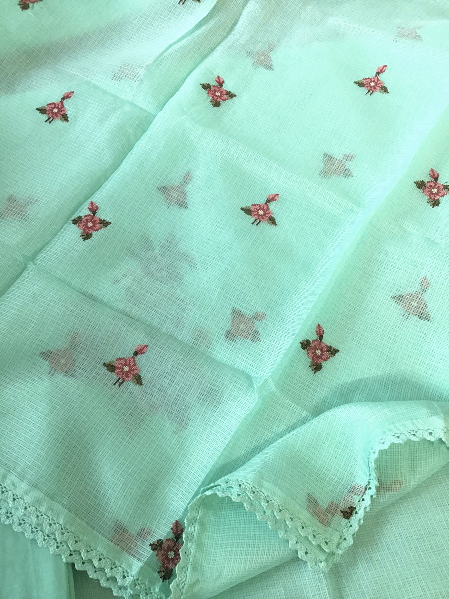 Soft Kota Silk Embroidered Suit - Green