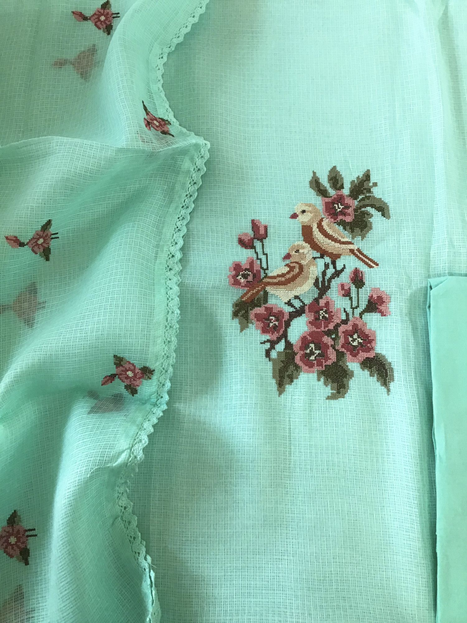Soft Kota Silk Embroidered Suit - Green