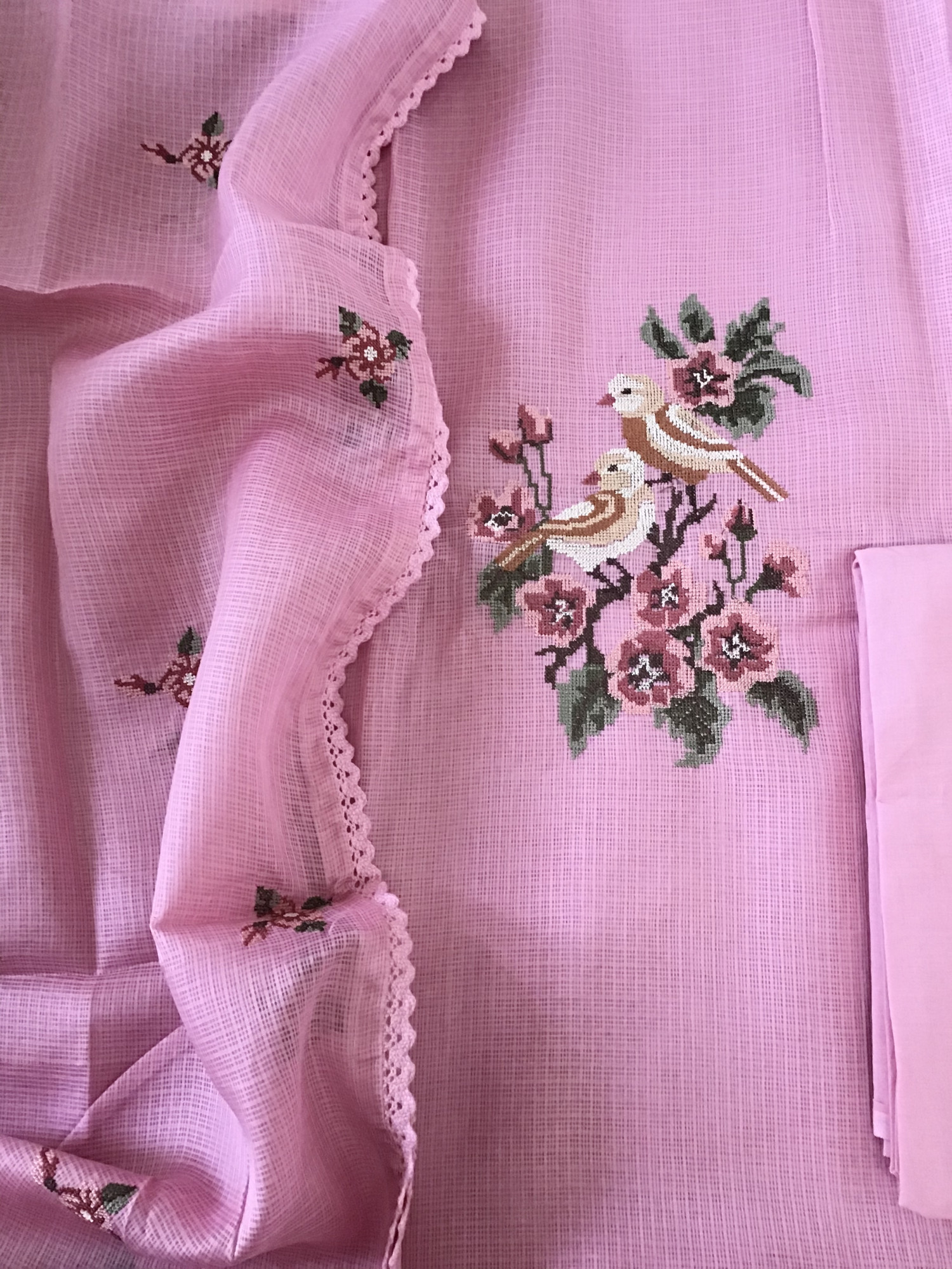 Soft Kota Silk Embroidered Suit - Pink