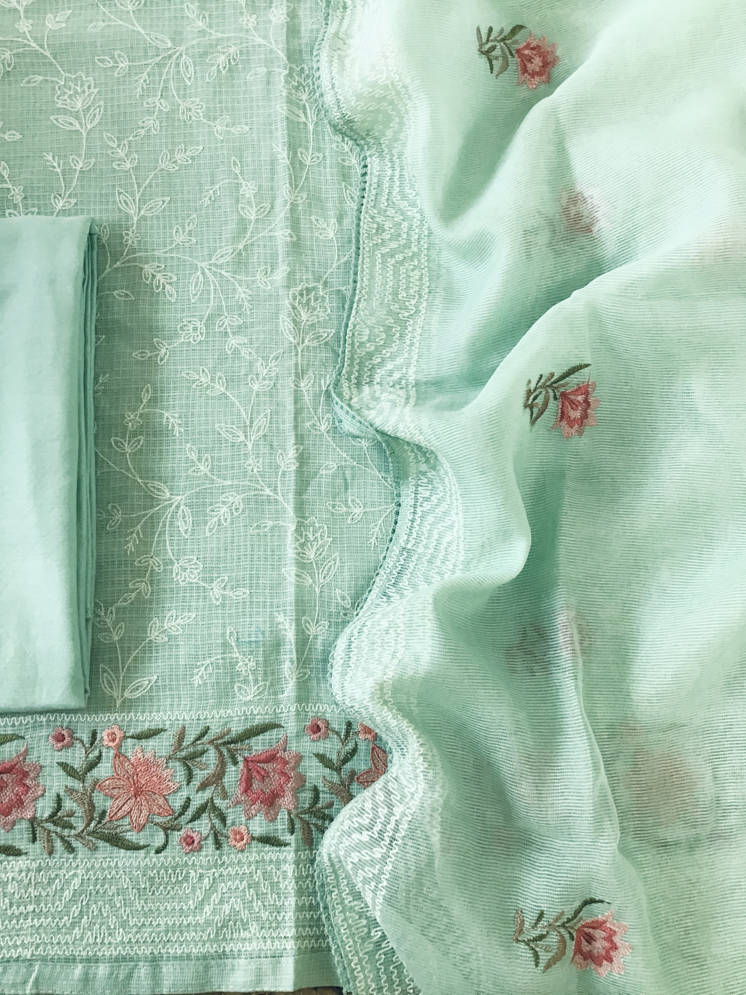 Pure Kota Cotton Embroidered Suit - Green