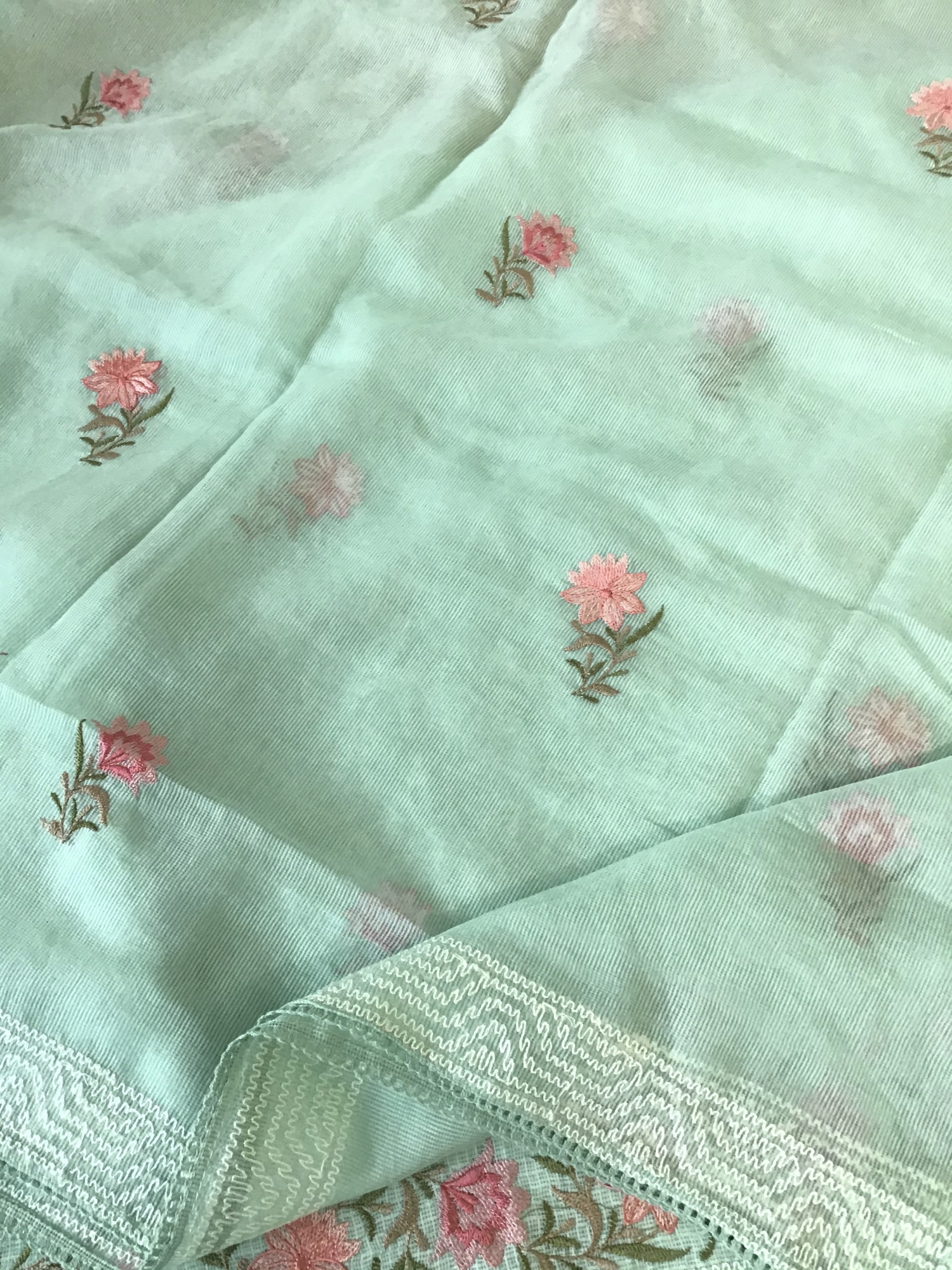 Pure Kota Cotton Embroidered Suit - Green