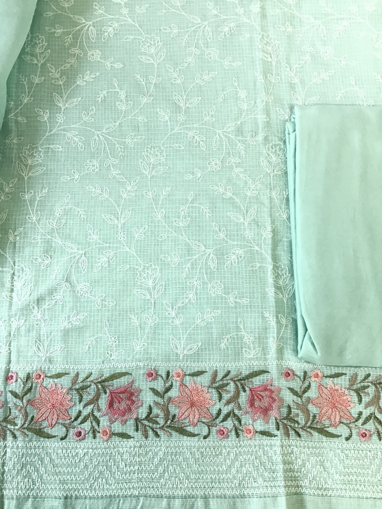 Pure Kota Cotton Embroidered Suit - Green