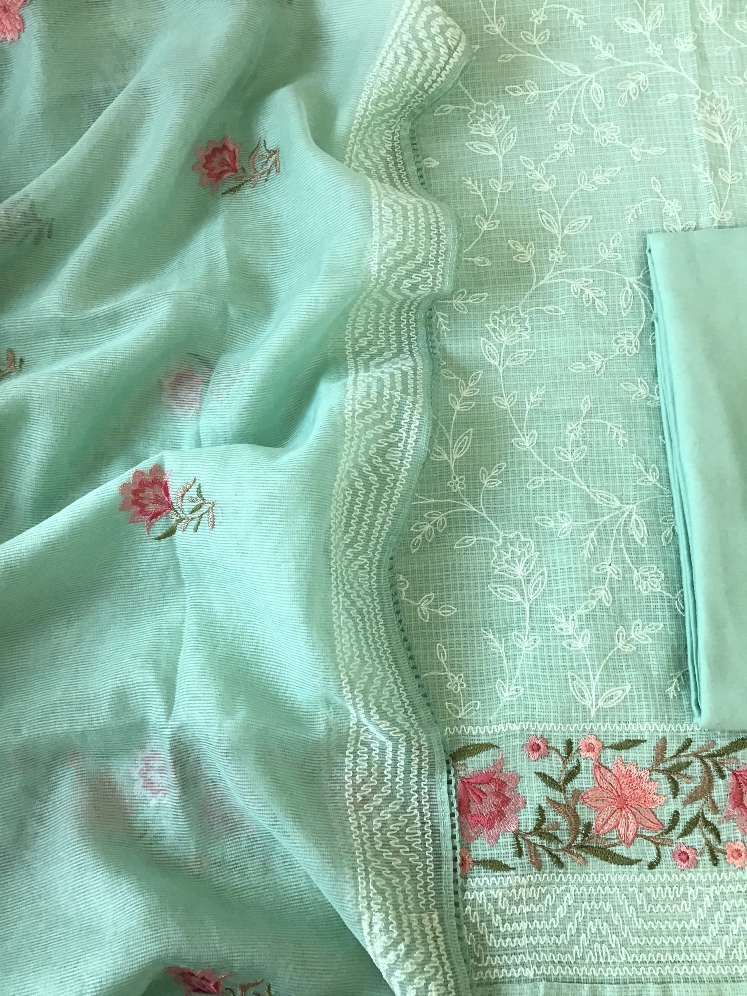 Pure Kota Cotton Embroidered Suit - Green