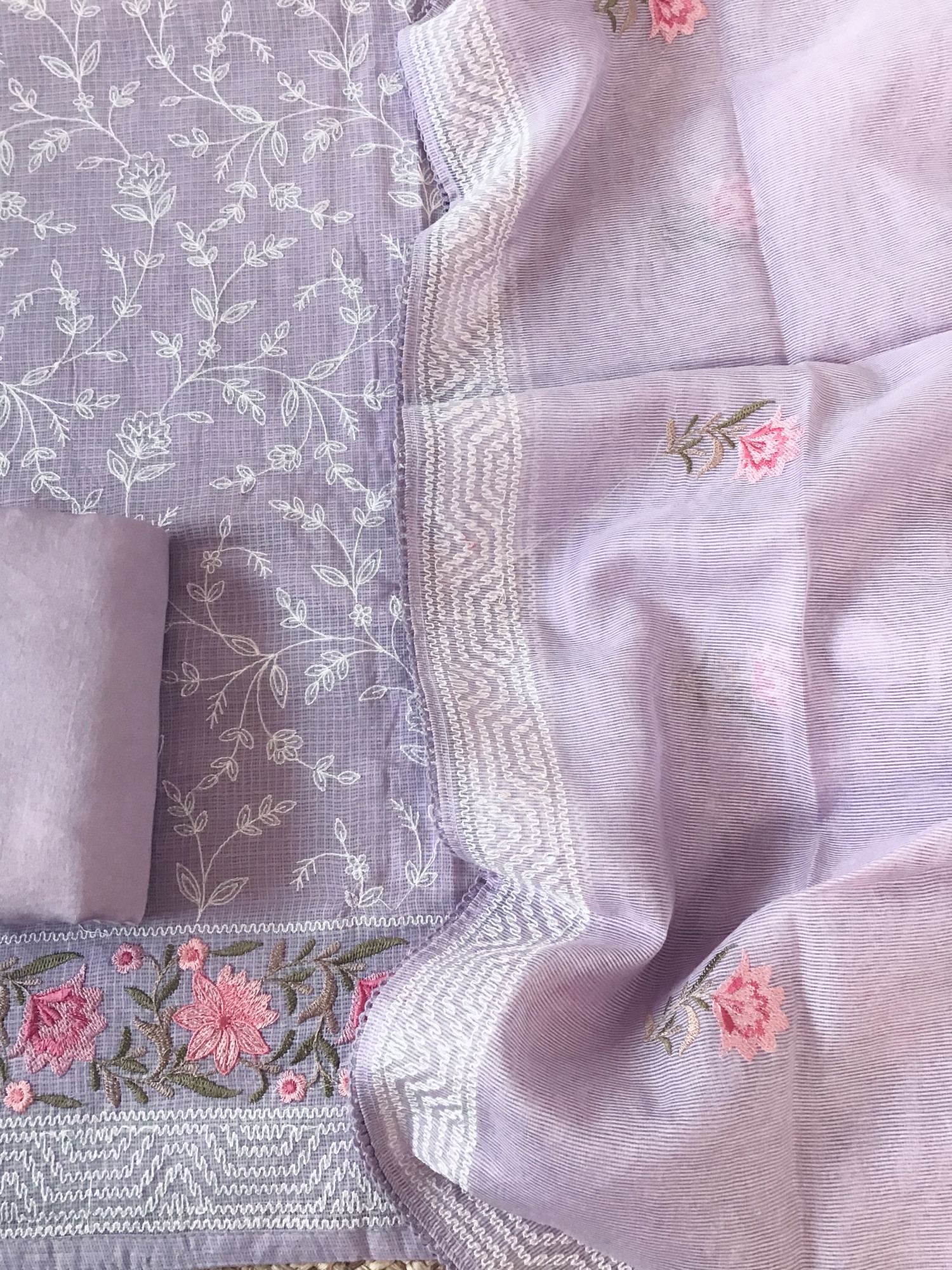 Pure Kota Cotton Embroidered Suit - Purple