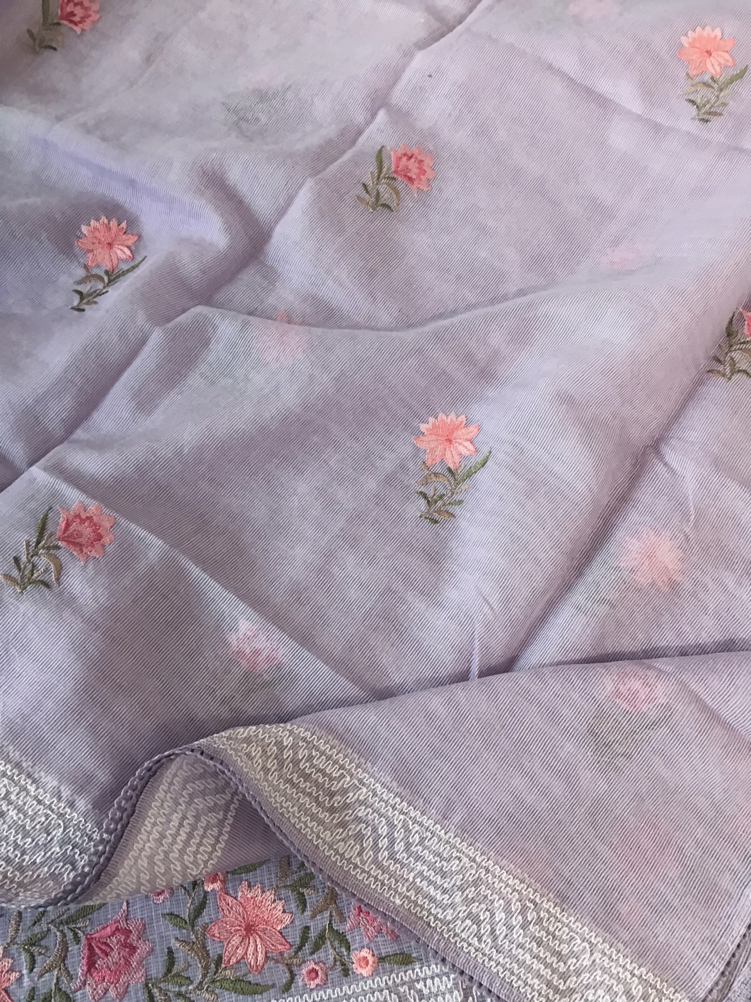 Pure Kota Cotton Embroidered Suit - Purple