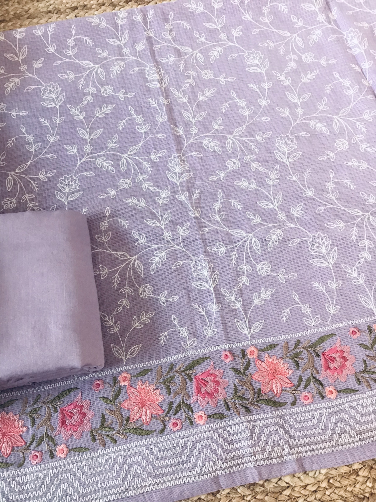 Pure Kota Cotton Embroidered Suit - Purple