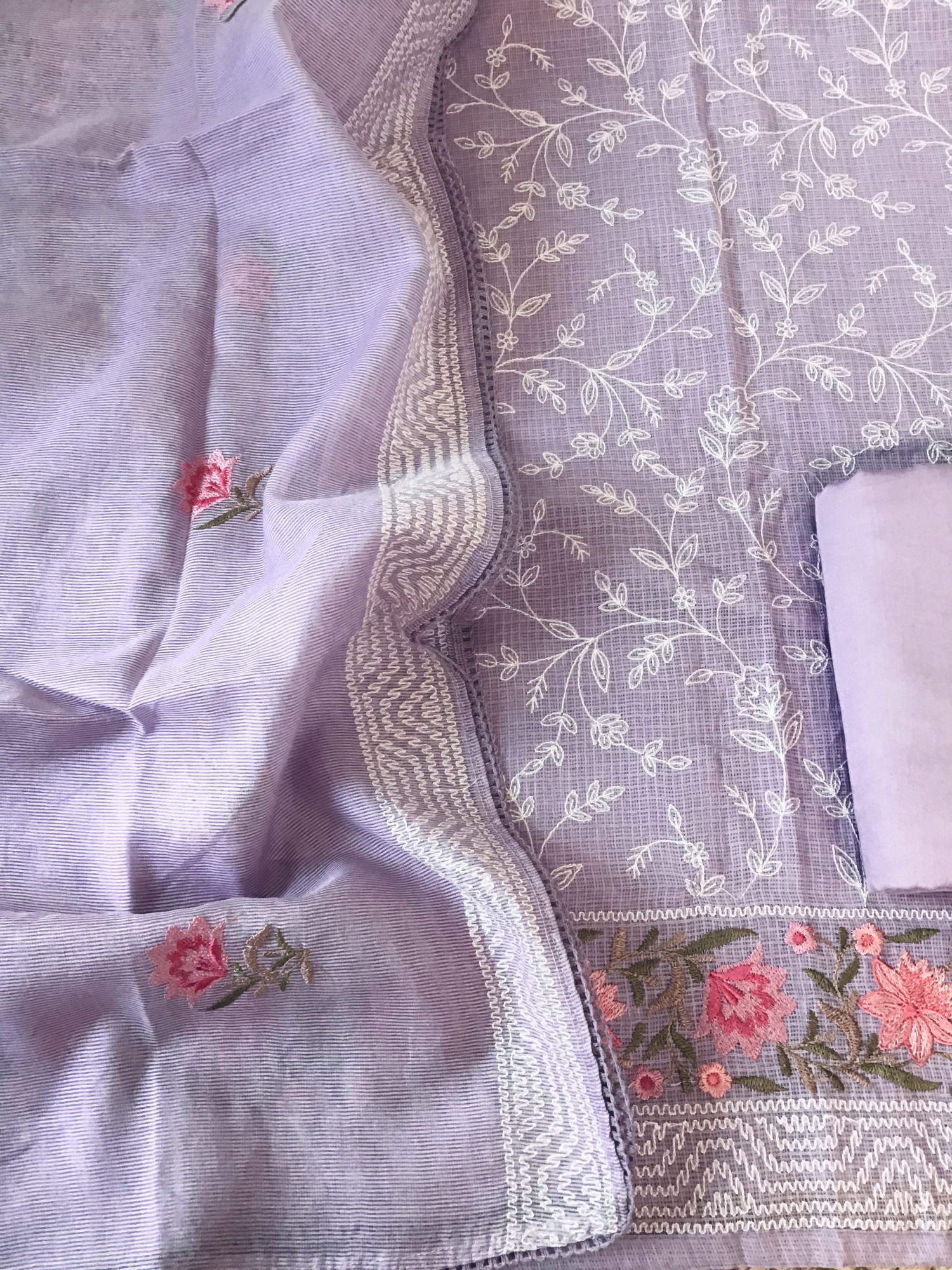 Pure Kota Cotton Embroidered Suit - Purple