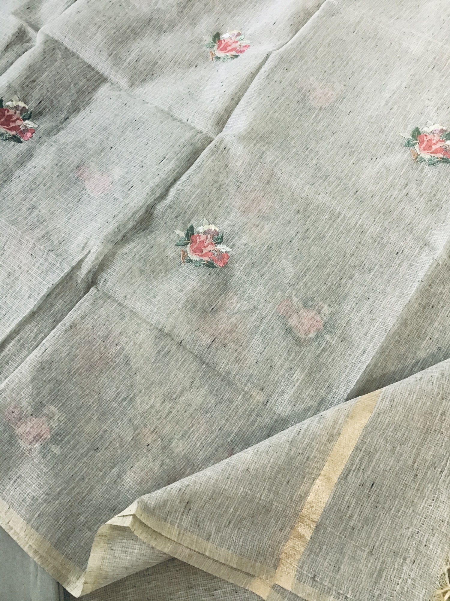 Soft Tissue Kota Silk Embroidered Suit - Grey