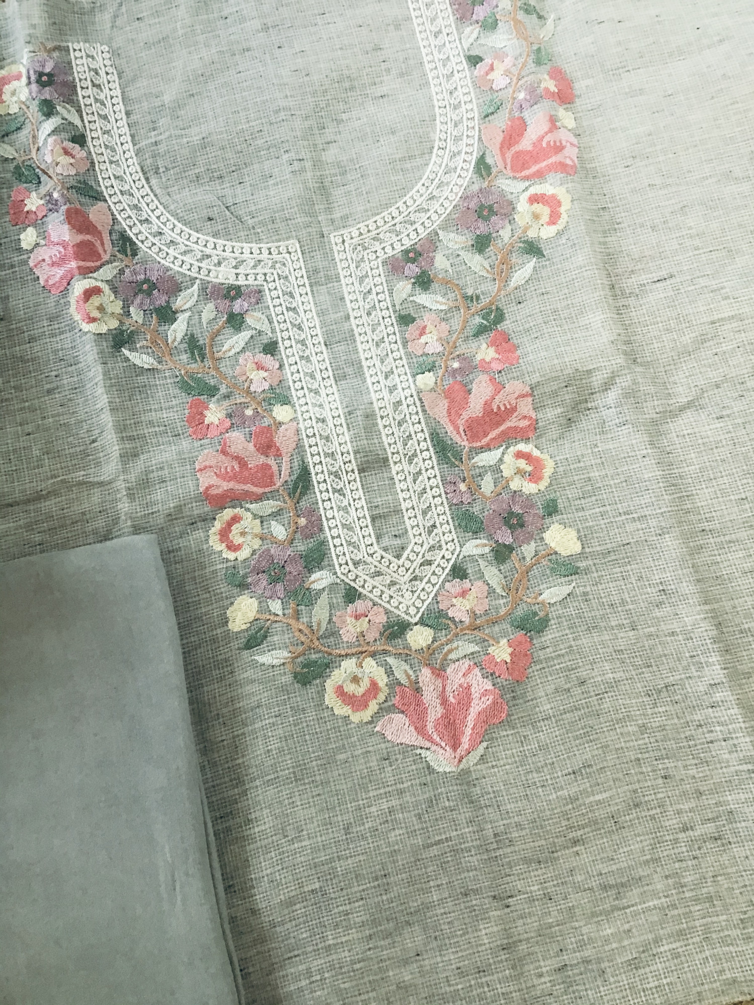 Soft Tissue Kota Silk Embroidered Suit - Grey