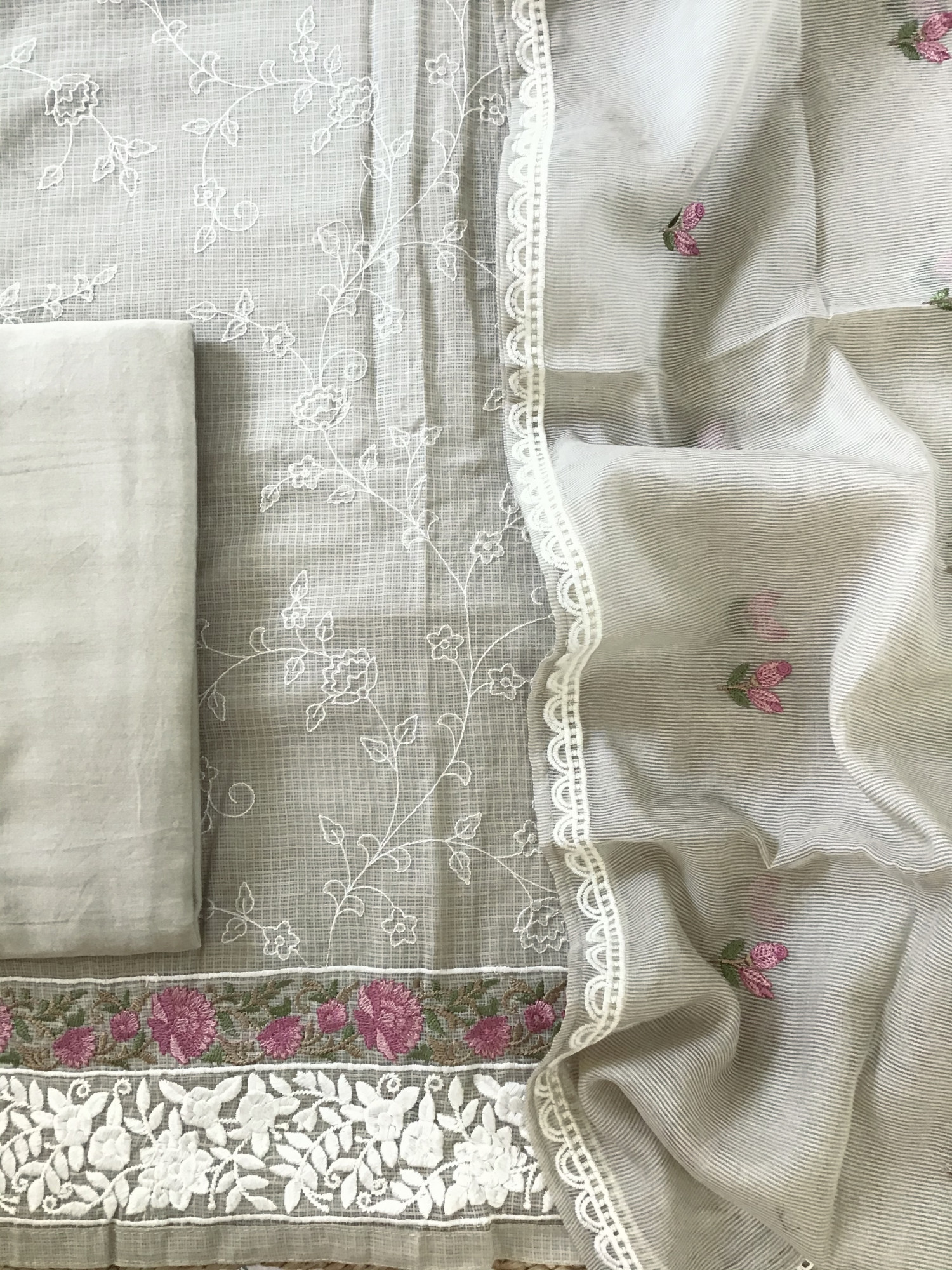 Pure Kota Cotton Embroidered Suit - Beige