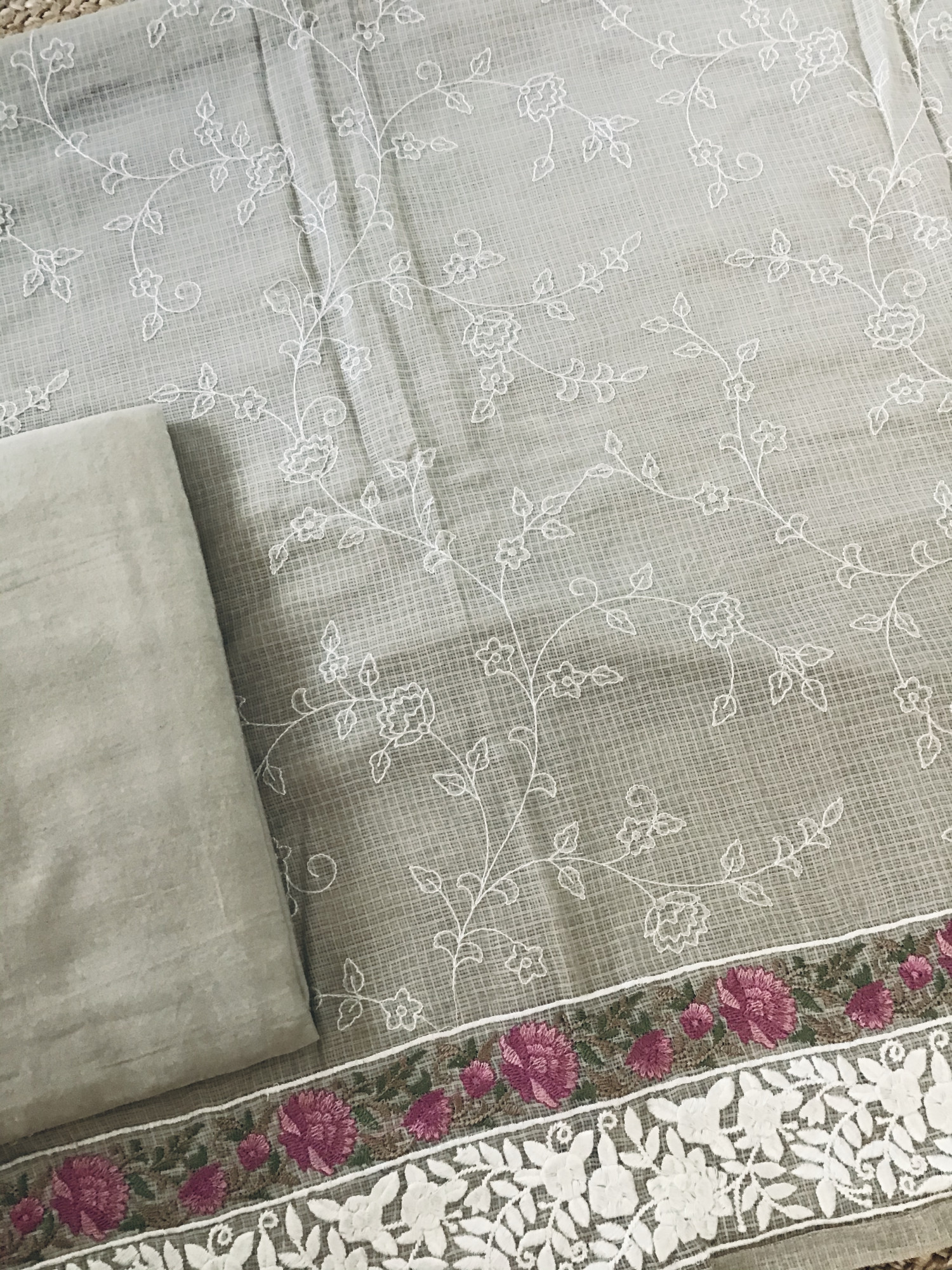 Pure Kota Cotton Embroidered Suit - Beige