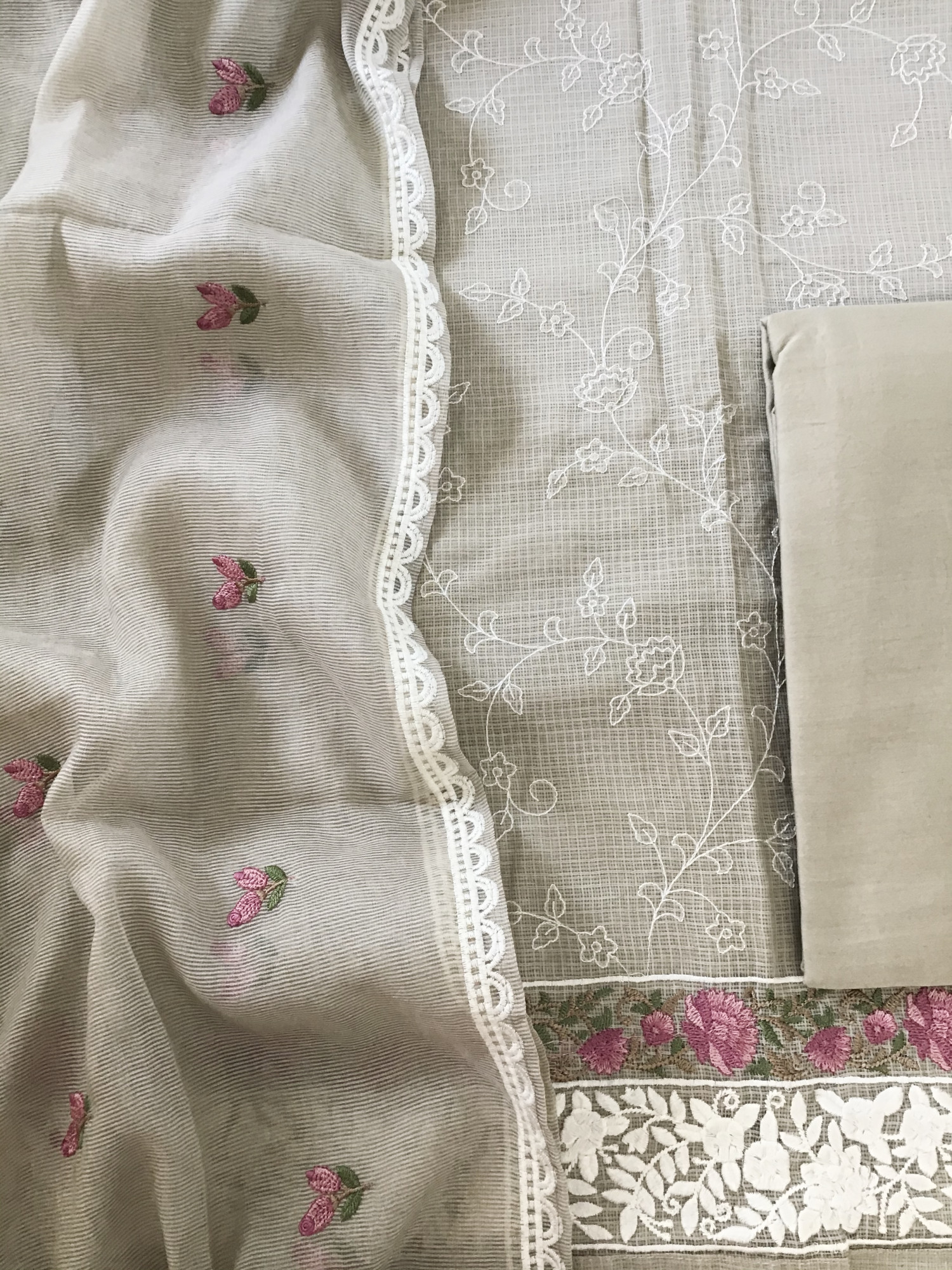 Pure Kota Cotton Embroidered Suit - Beige