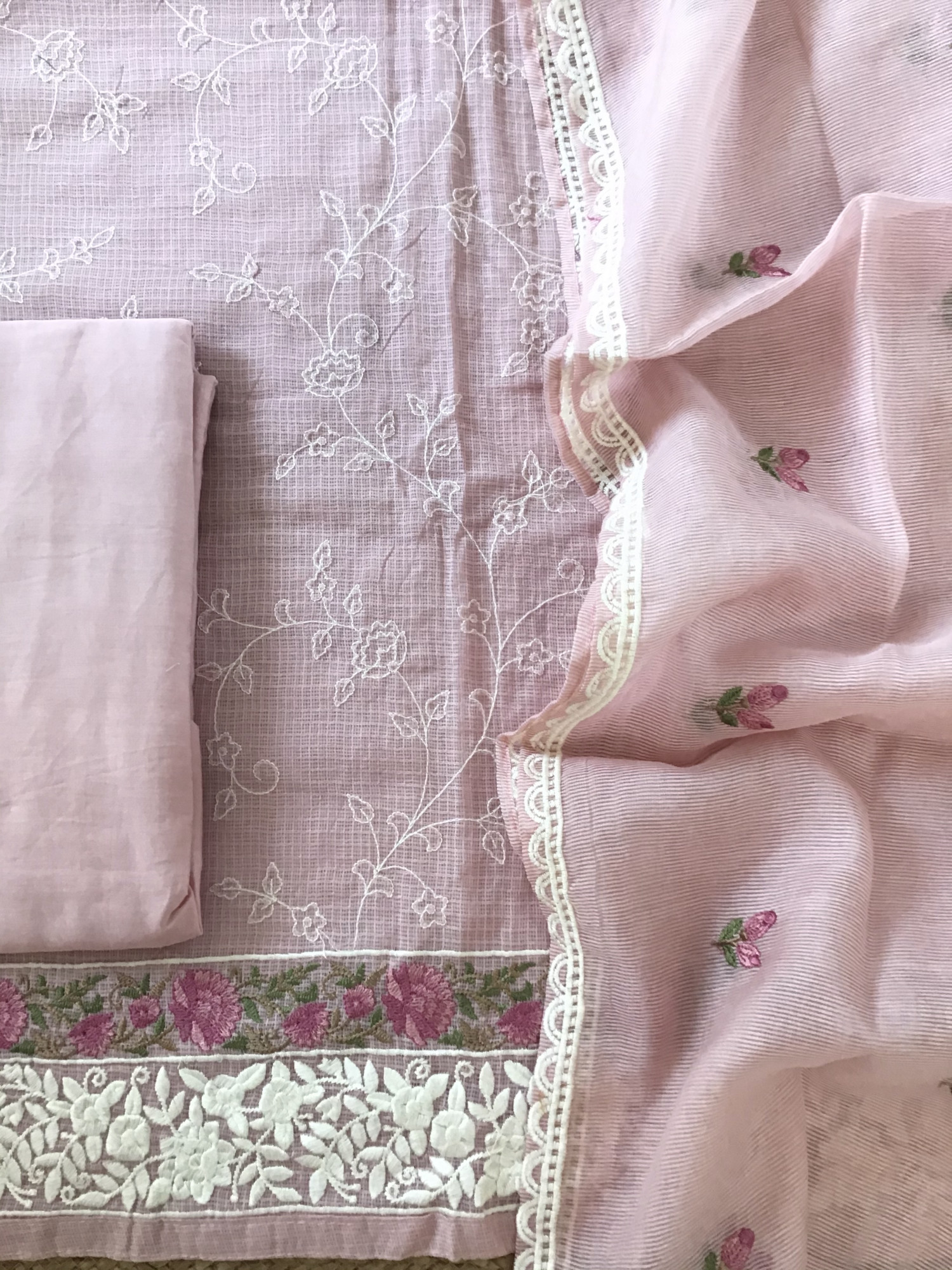 Pure Kota Cotton Embroidered Suit - Pink