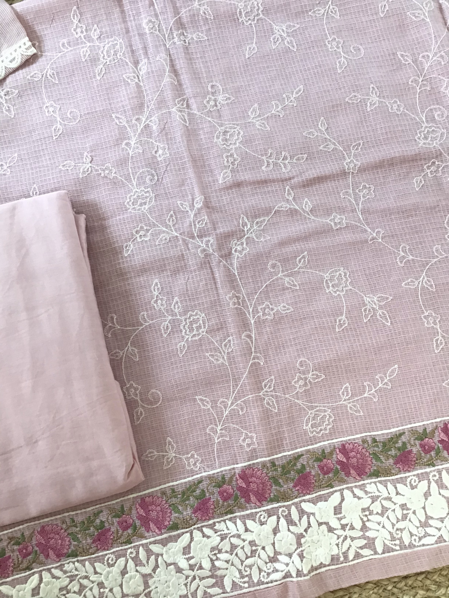 Pure Kota Cotton Embroidered Suit - Pink