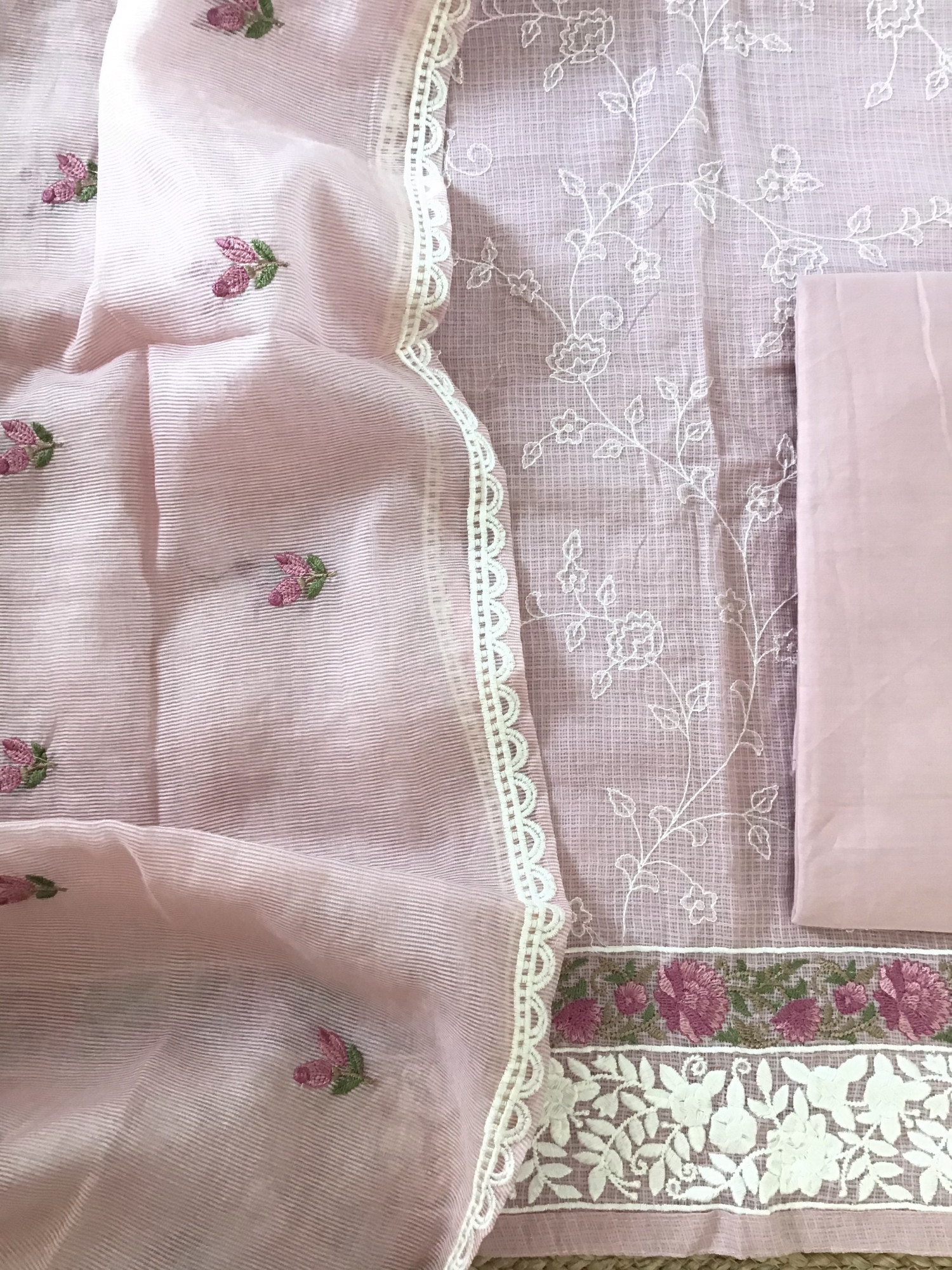 Pure Kota Cotton Embroidered Suit - Pink