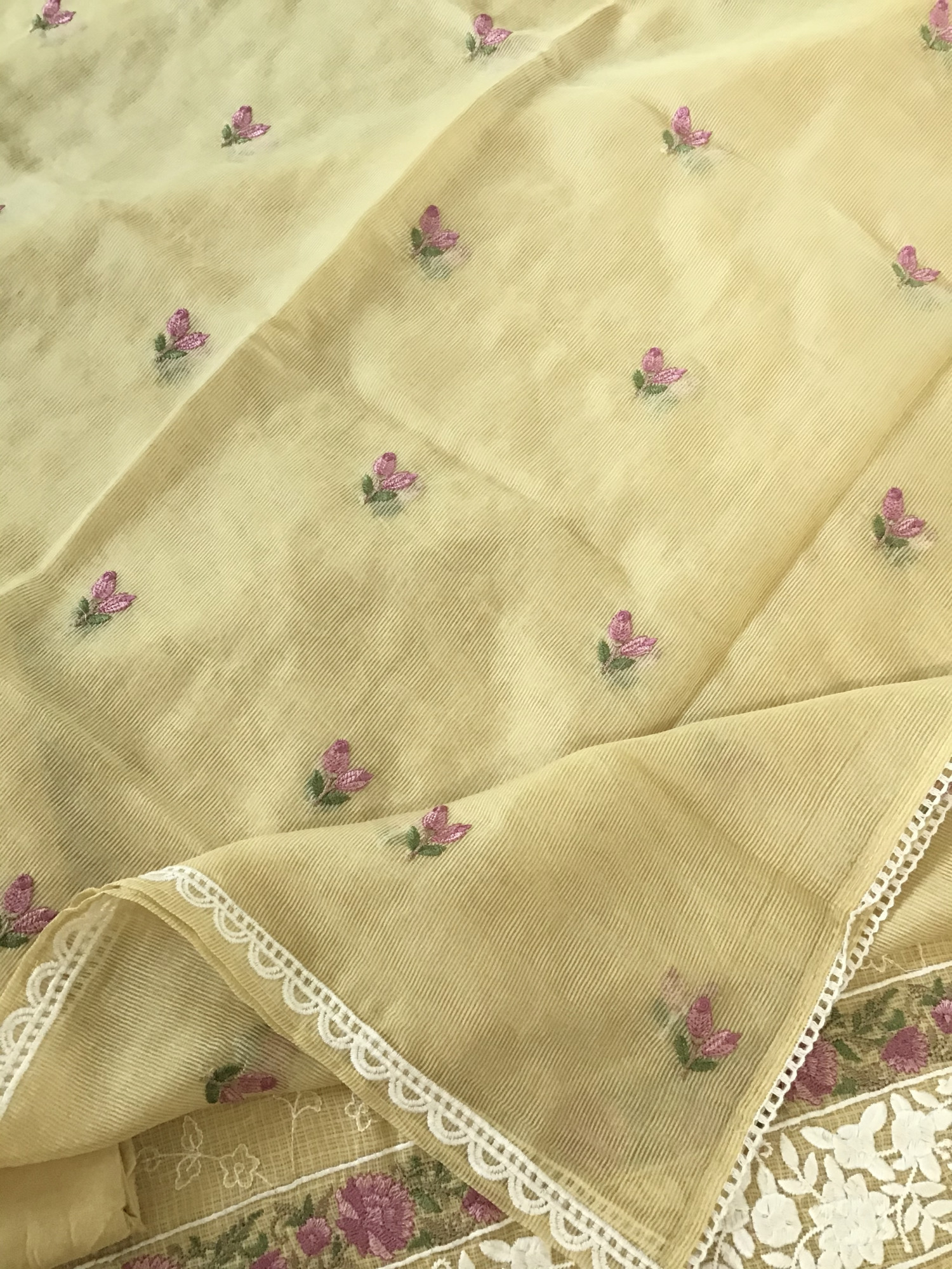 Pure Kota Cotton Embroidered Suit - Yellow