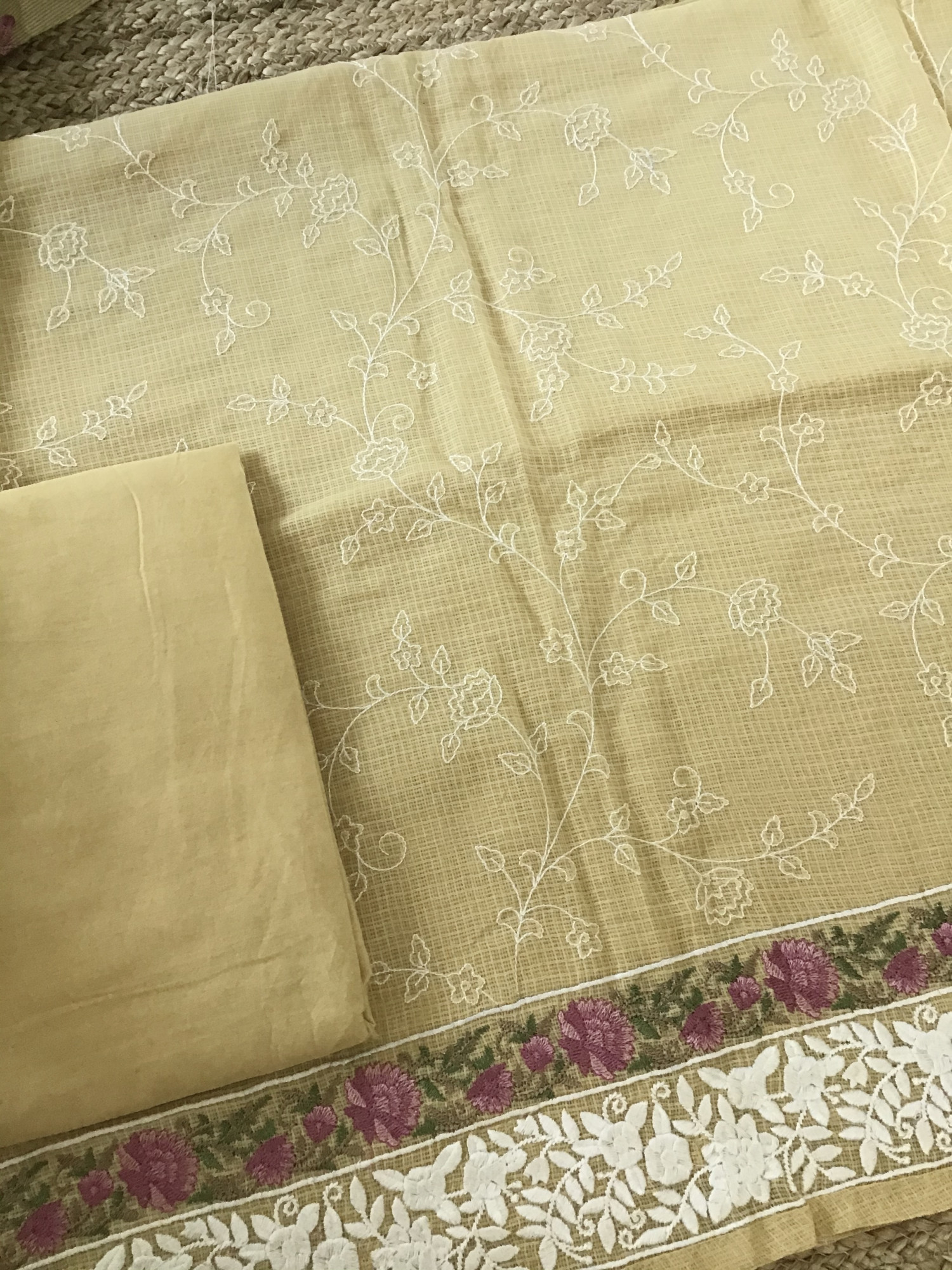 Pure Kota Cotton Embroidered Suit - Yellow