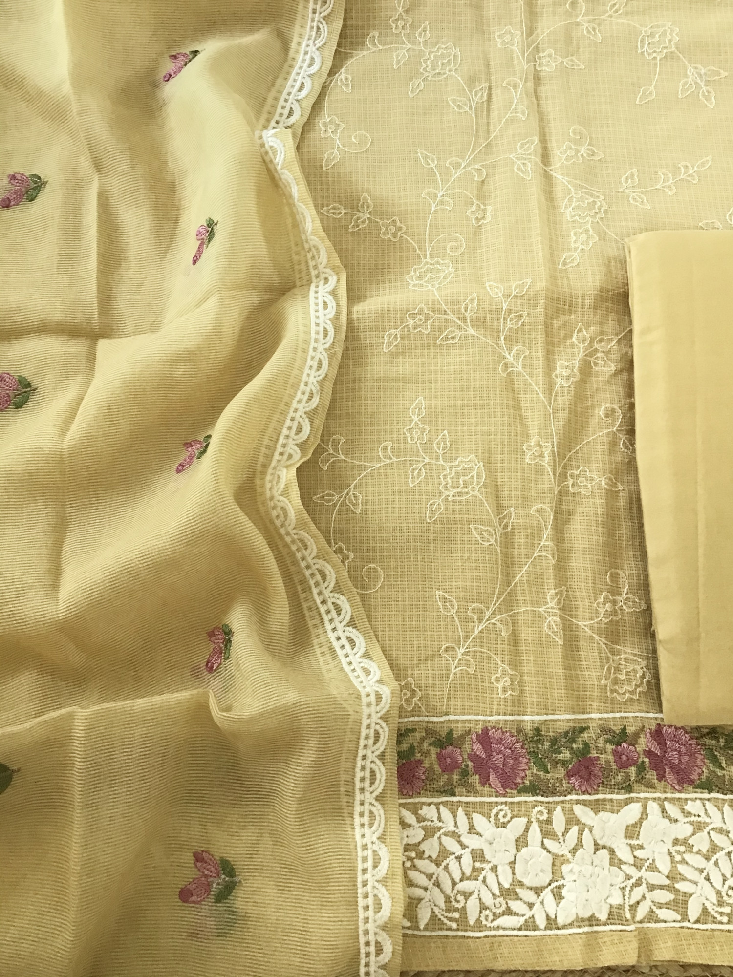 Pure Kota Cotton Embroidered Suit - Yellow