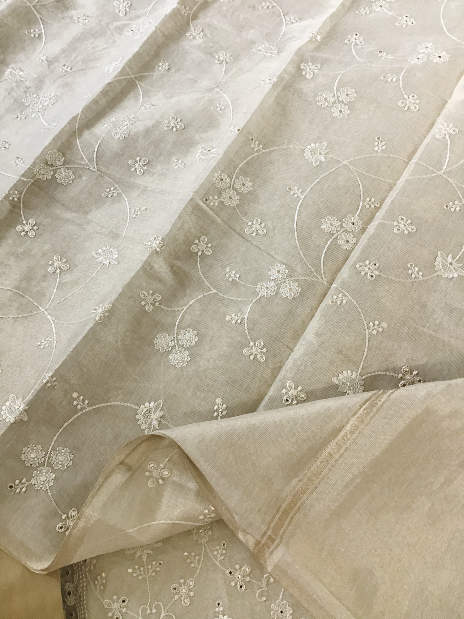 Pure Tissue Chanderi Embroidered Suit - Beige