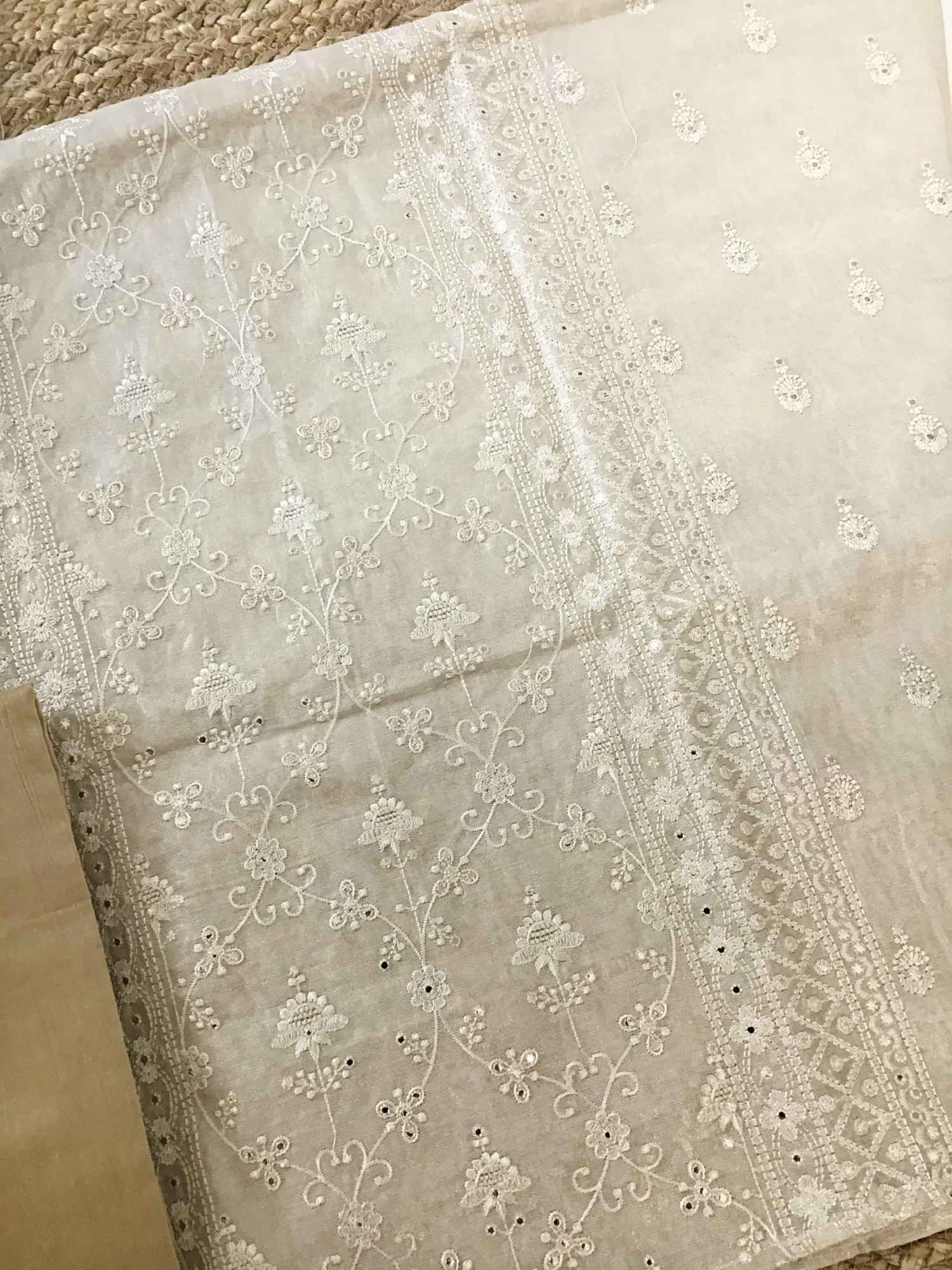 Pure Tissue Chanderi Embroidered Suit - Beige