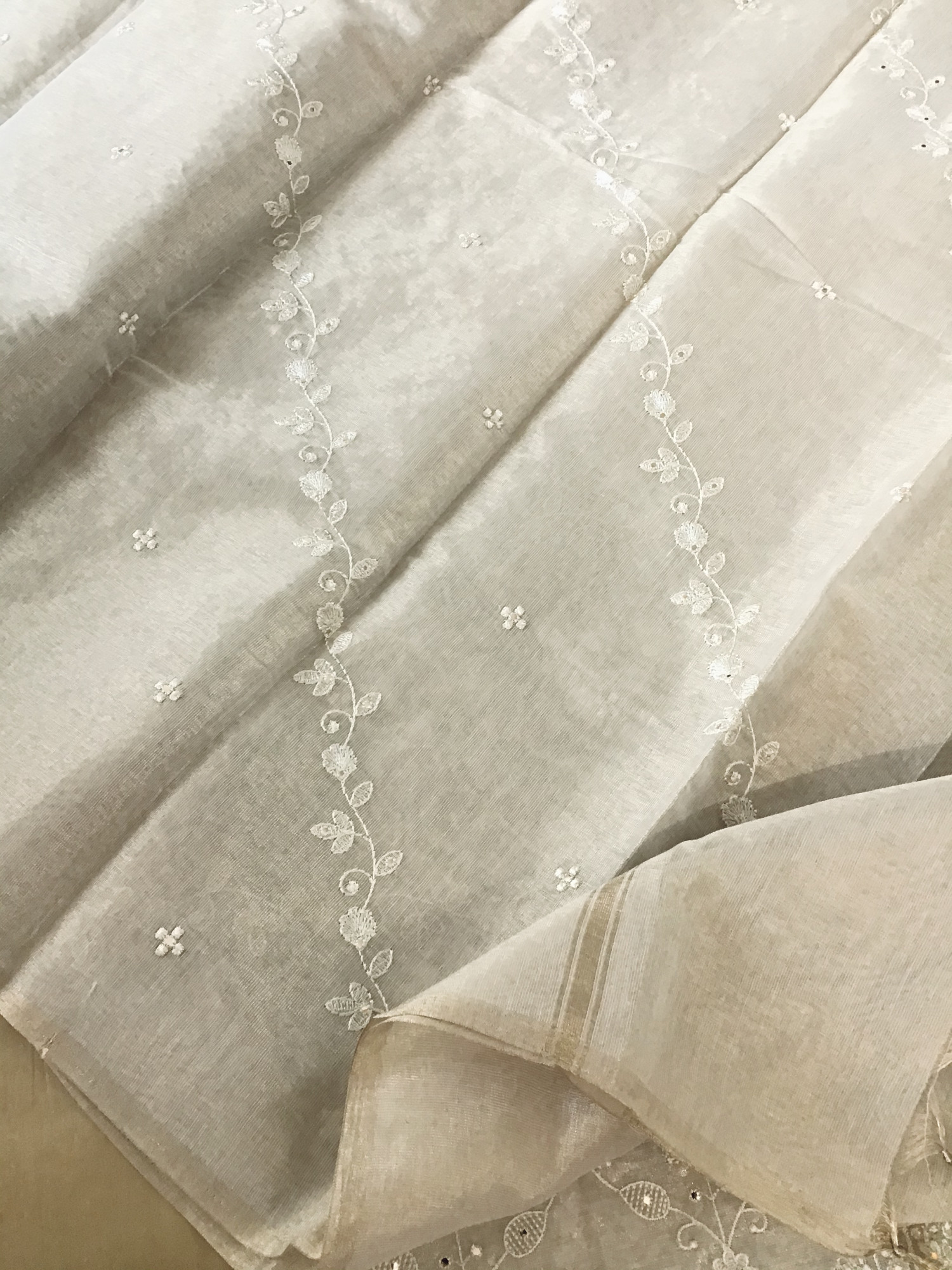 Pure Tissue Chanderi Embroidered Suit - Beige