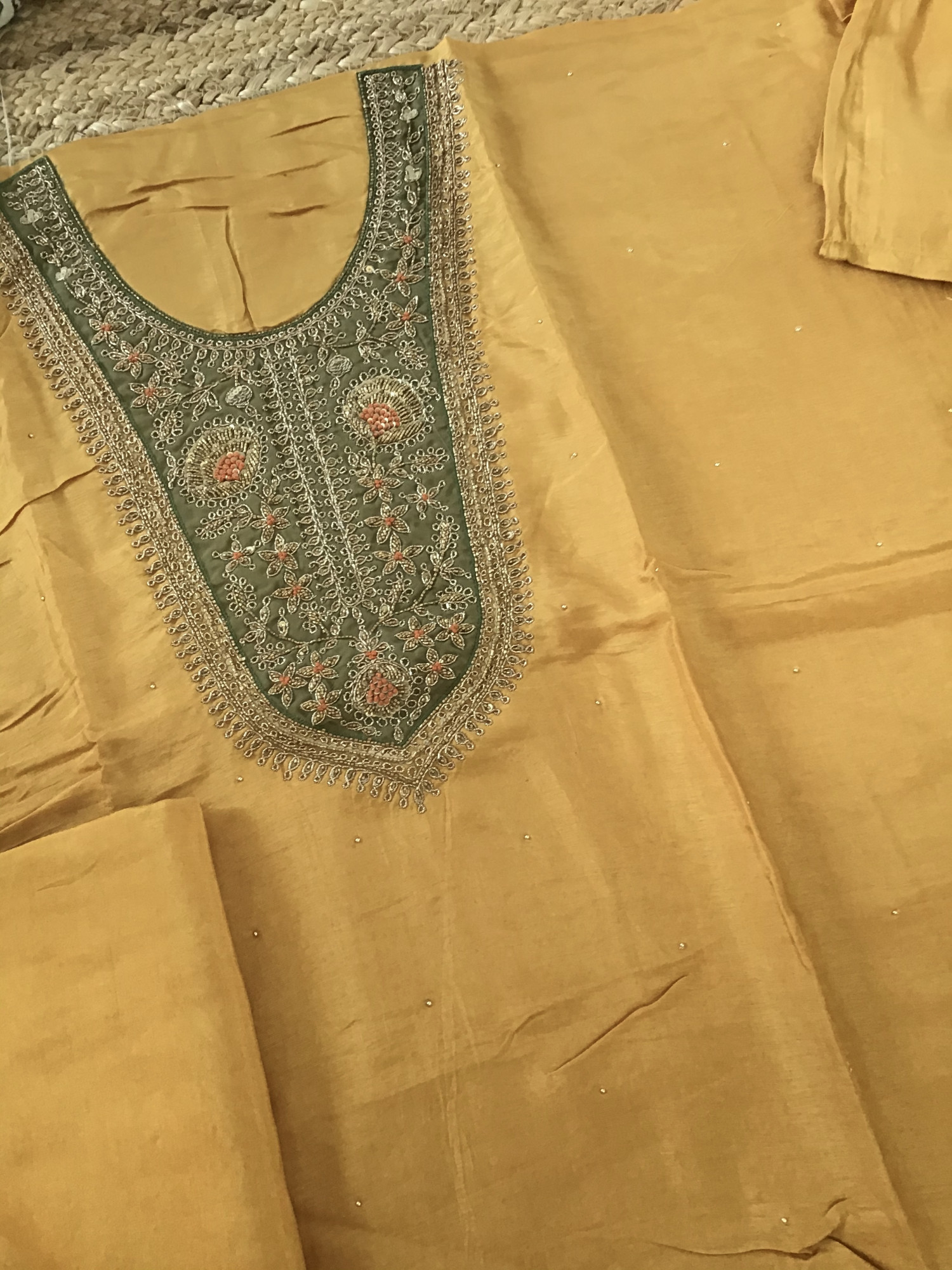 Pure Upada Silk Embroidered Suit - Yellow