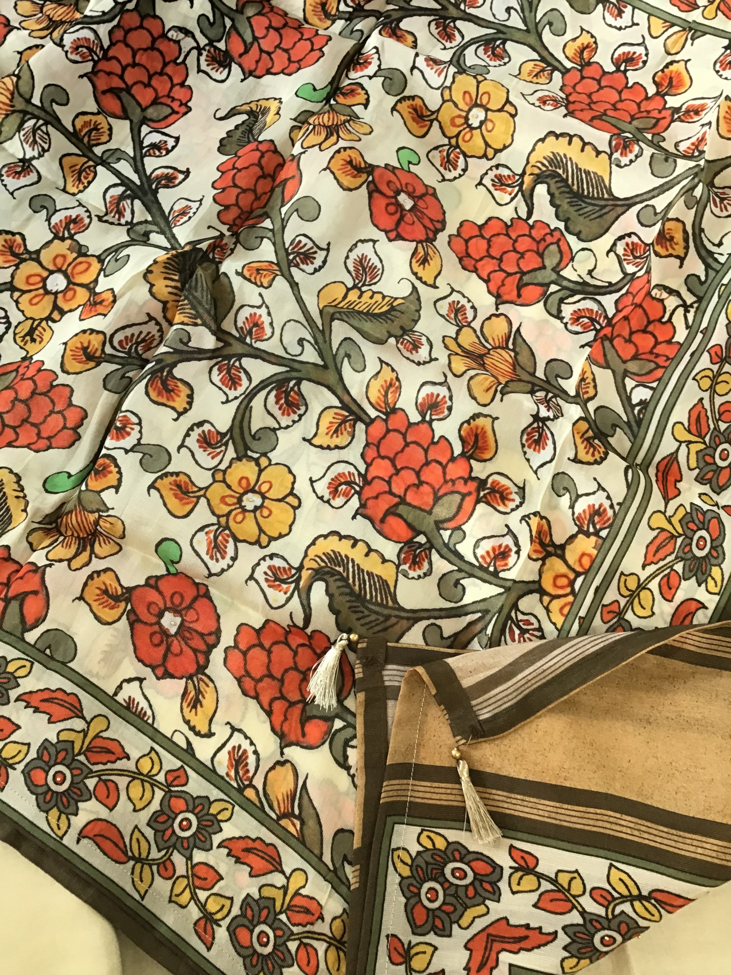 Pure Upada Silk Embroidered Suit - Beige