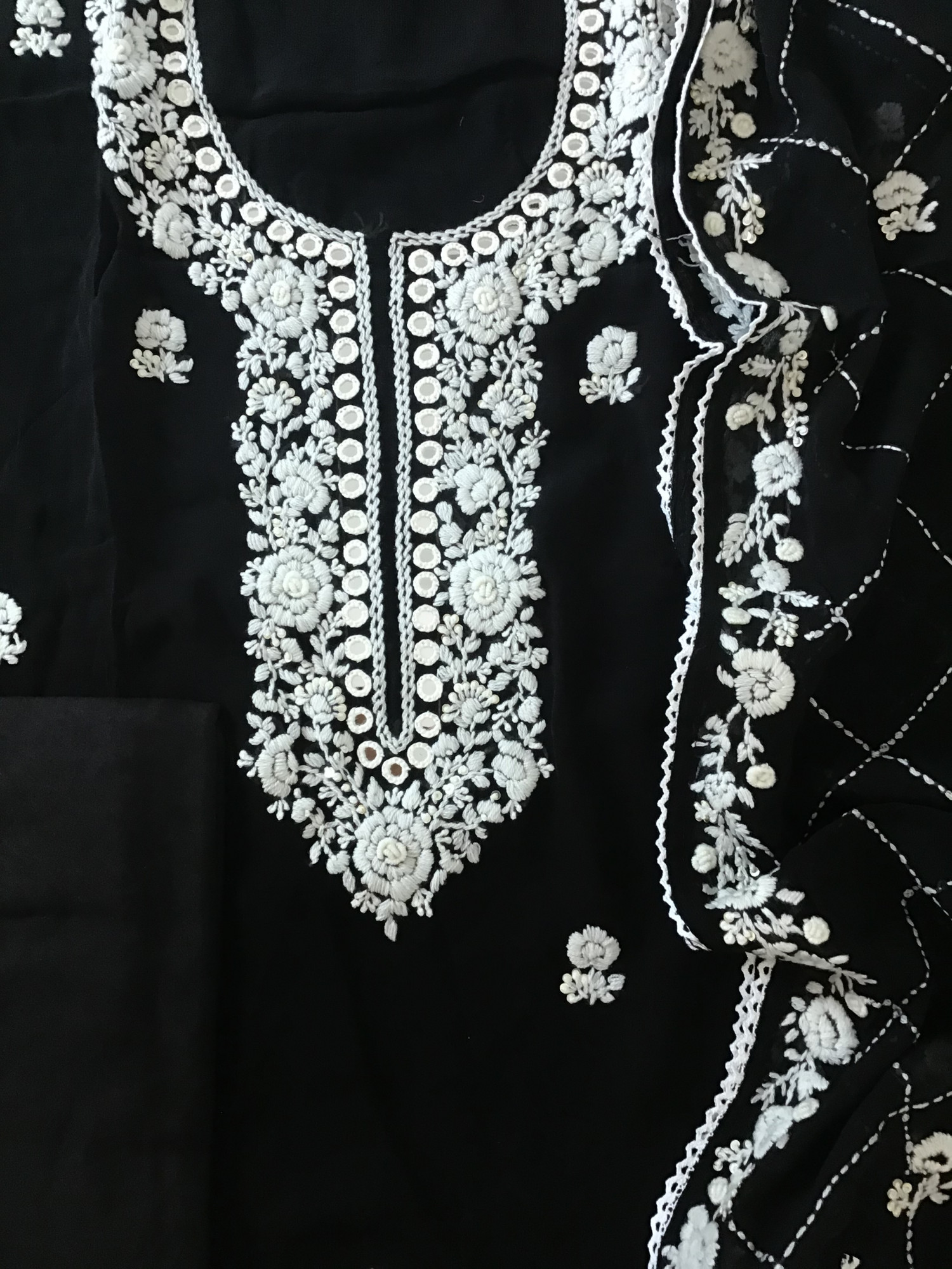 Pure Georgette Embroidered Suit - Black